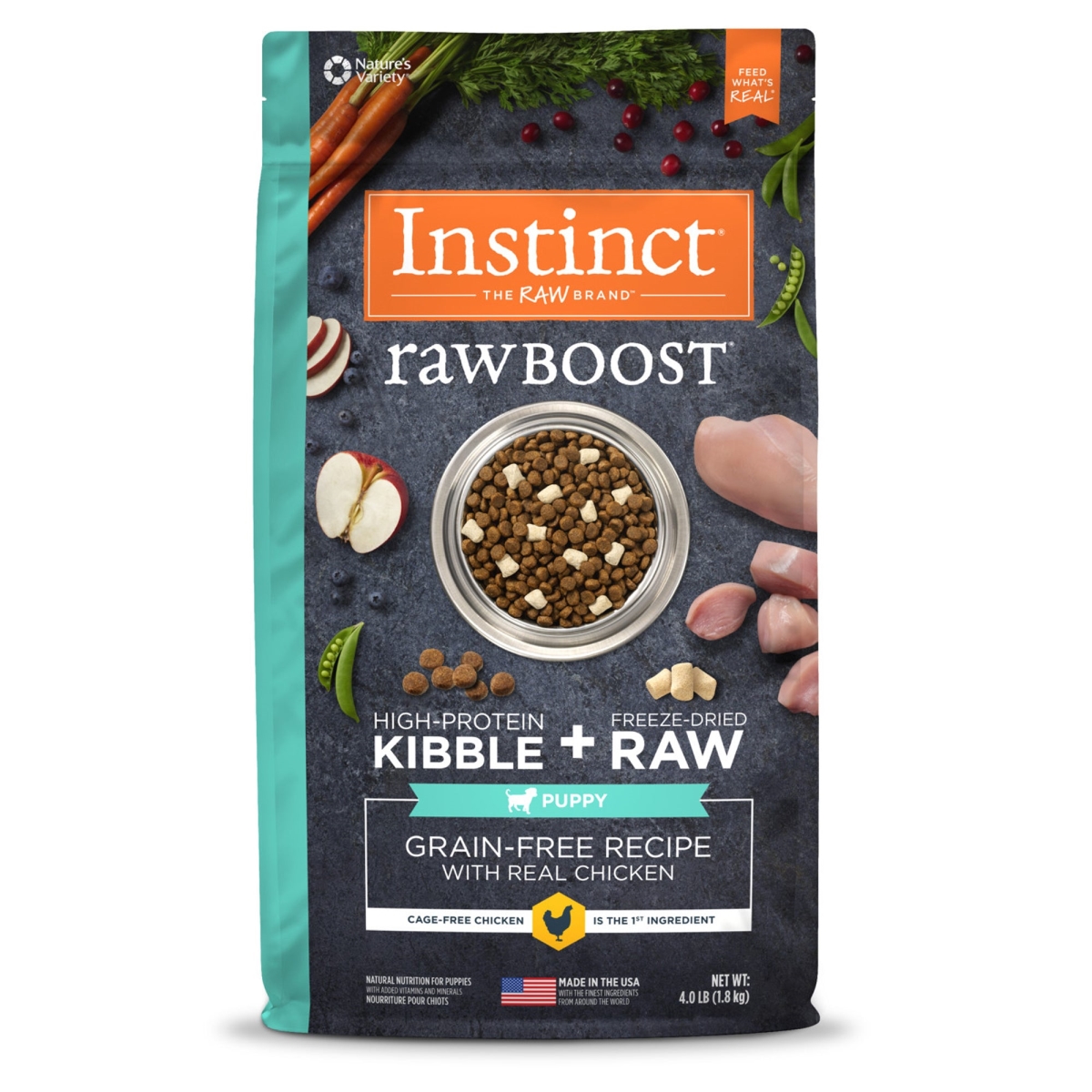 Picture of Natures Variety 769949658399 4 lbs Raw Boost Puppy Chicken Grain Free Instinct Cat Food - Case of 4