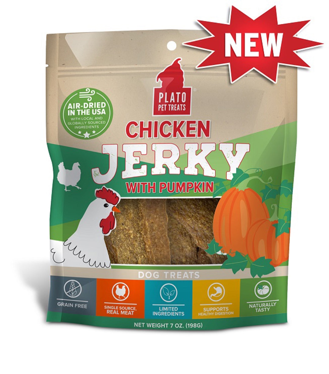 Picture of Plato Pet Treats 850016076786 7 oz Jerky Chicken Dog Treat with Pumpkin