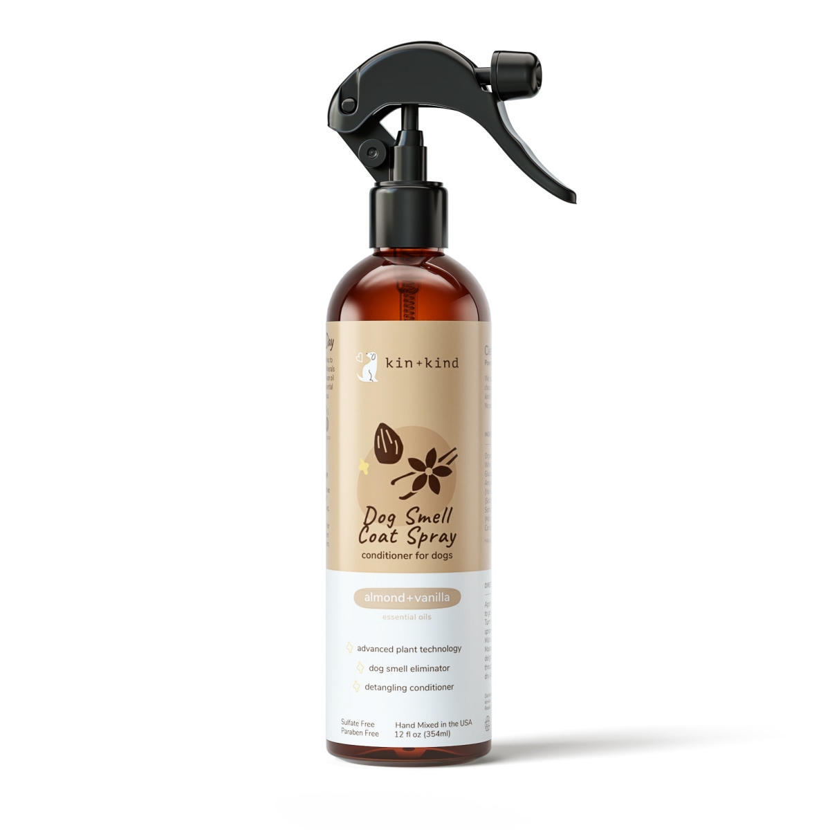 Picture of Kin Plus Kind 850027253084 12 oz Dog Smell Natural Coat Spray - Almond Vanilla
