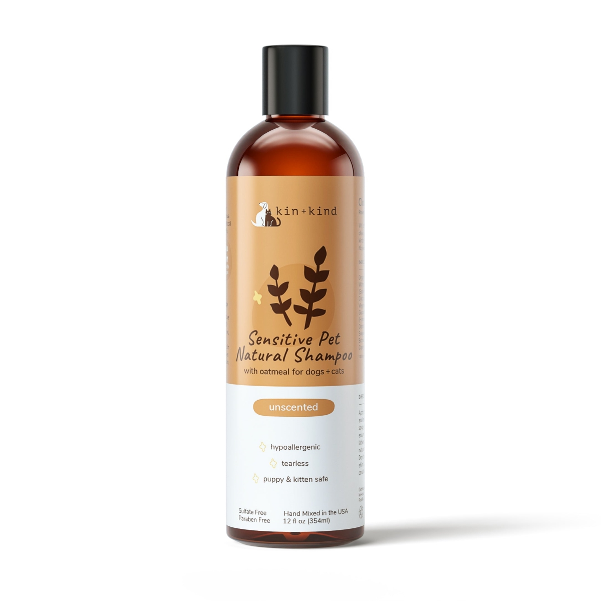 Picture of Kin Plus Kind 854362006527 12 oz Sensitive Skin Unscented Oatmeal Natural Shampoo with Puppy & Kitten Safe