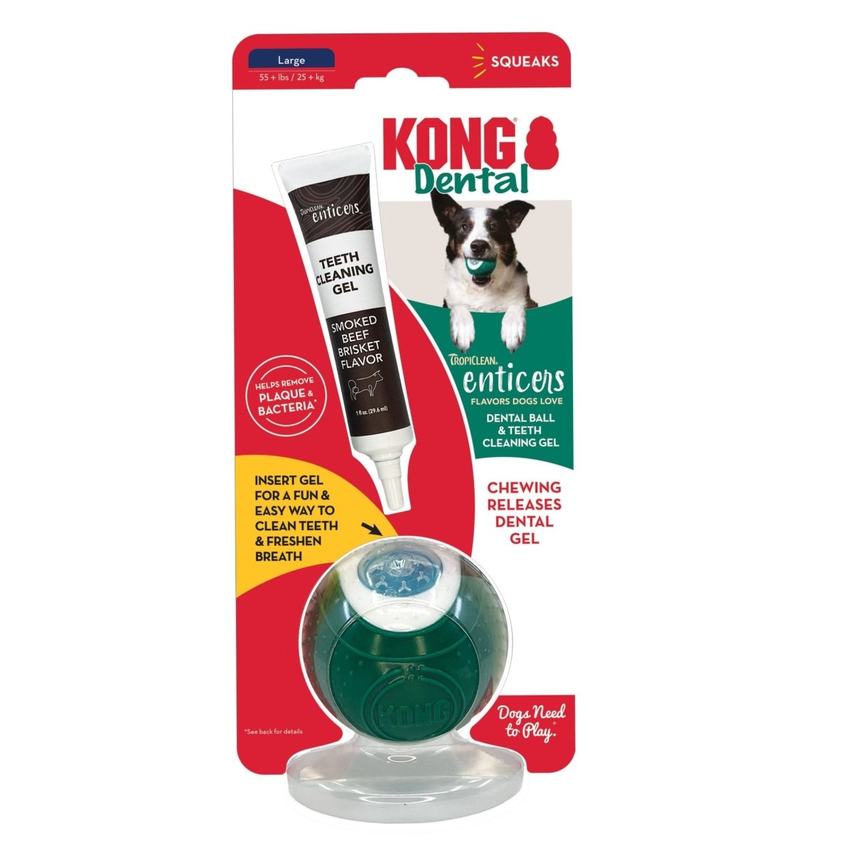 Picture of KONG 035585013978 1 oz Dental Ball Dog Toy with Tropiclean Enticer Teeth Cleaning Gel Honey Chicken - Large