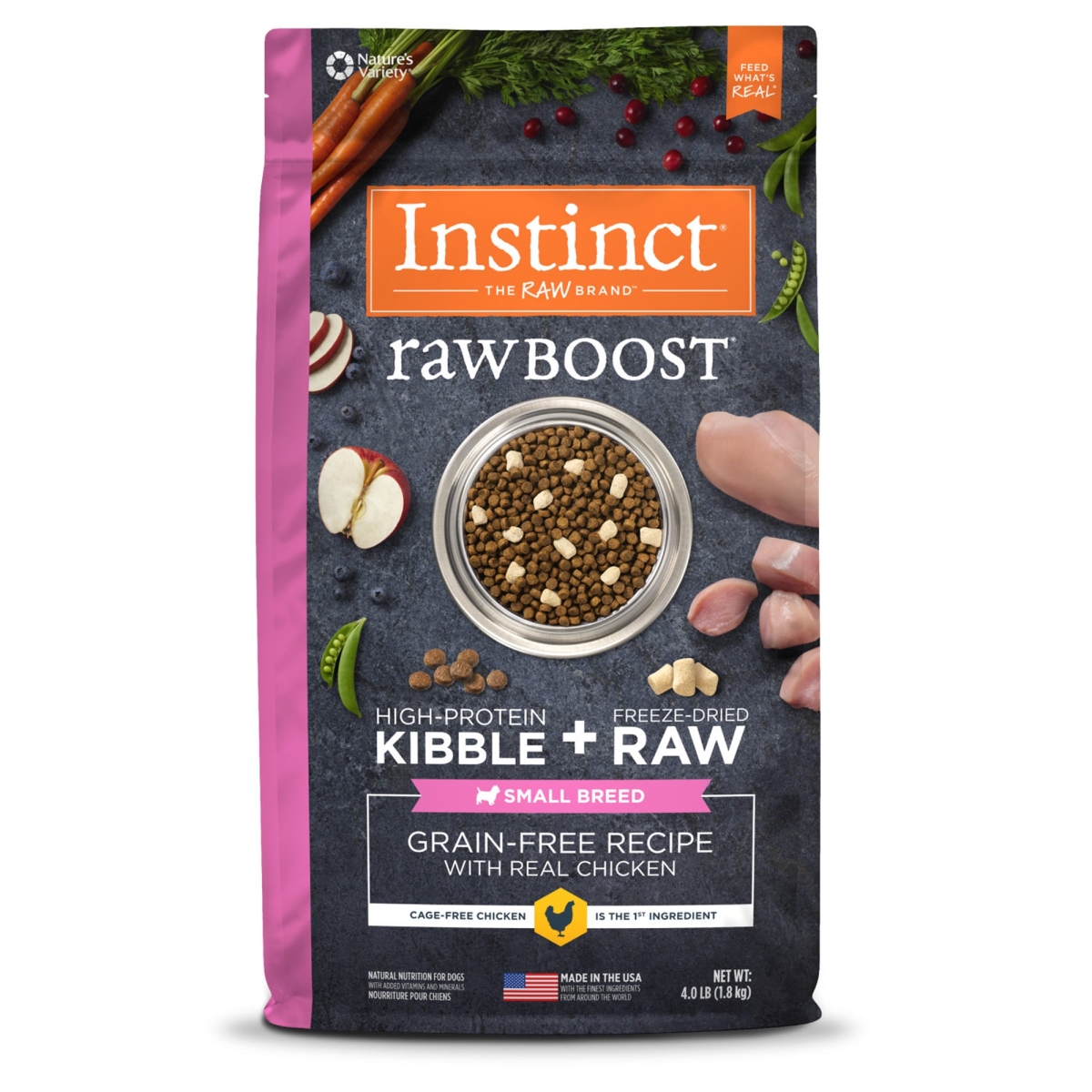 Picture of Natures Variety 769949658337 4 lbs Raw Boost Small Breed Chicken Grain Free Instinct Cat Food - Case of 4