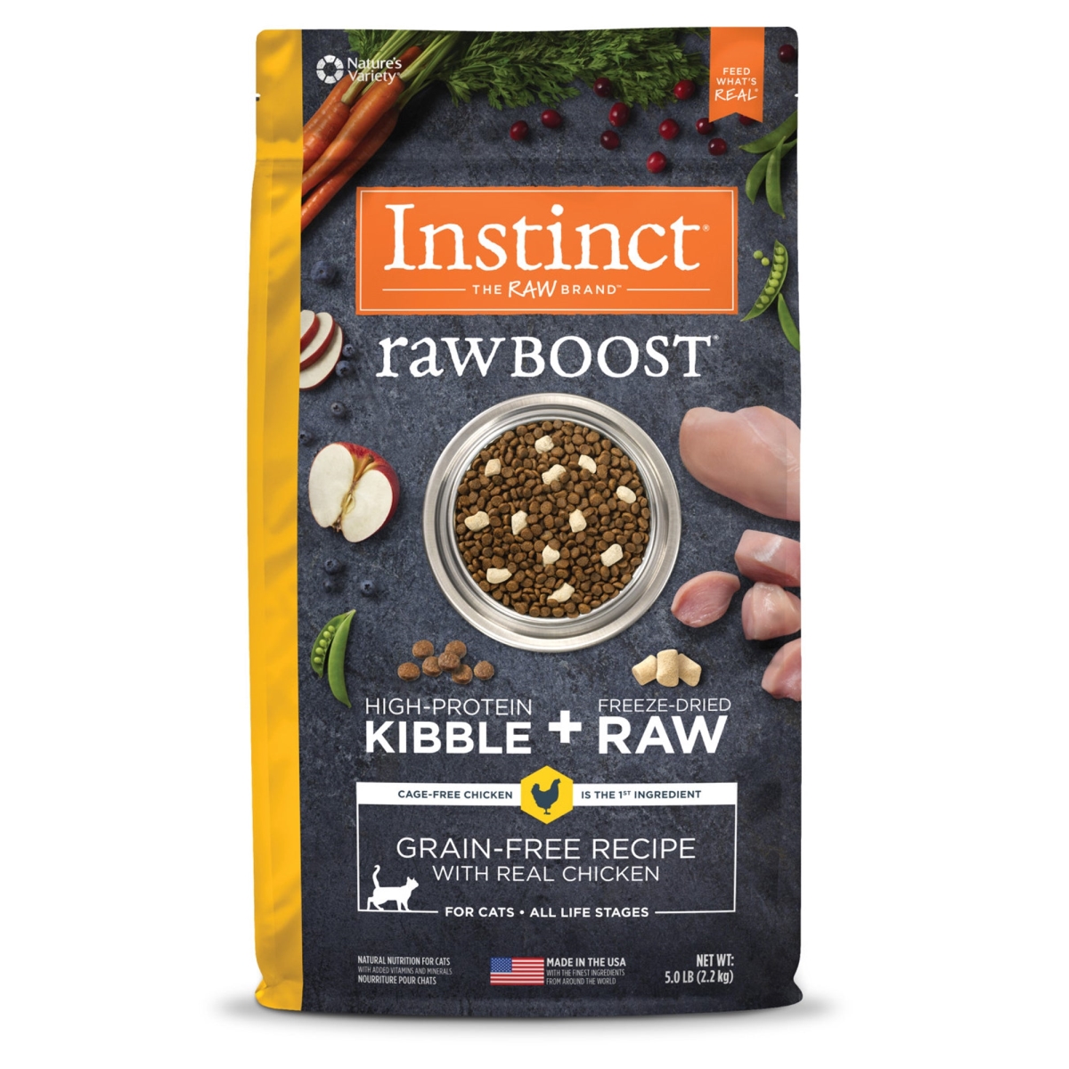 Picture of Natures Variety 769949658627 5 lbs Raw Boost Chicken Grain Free Instinct Cat Food - Case of 4