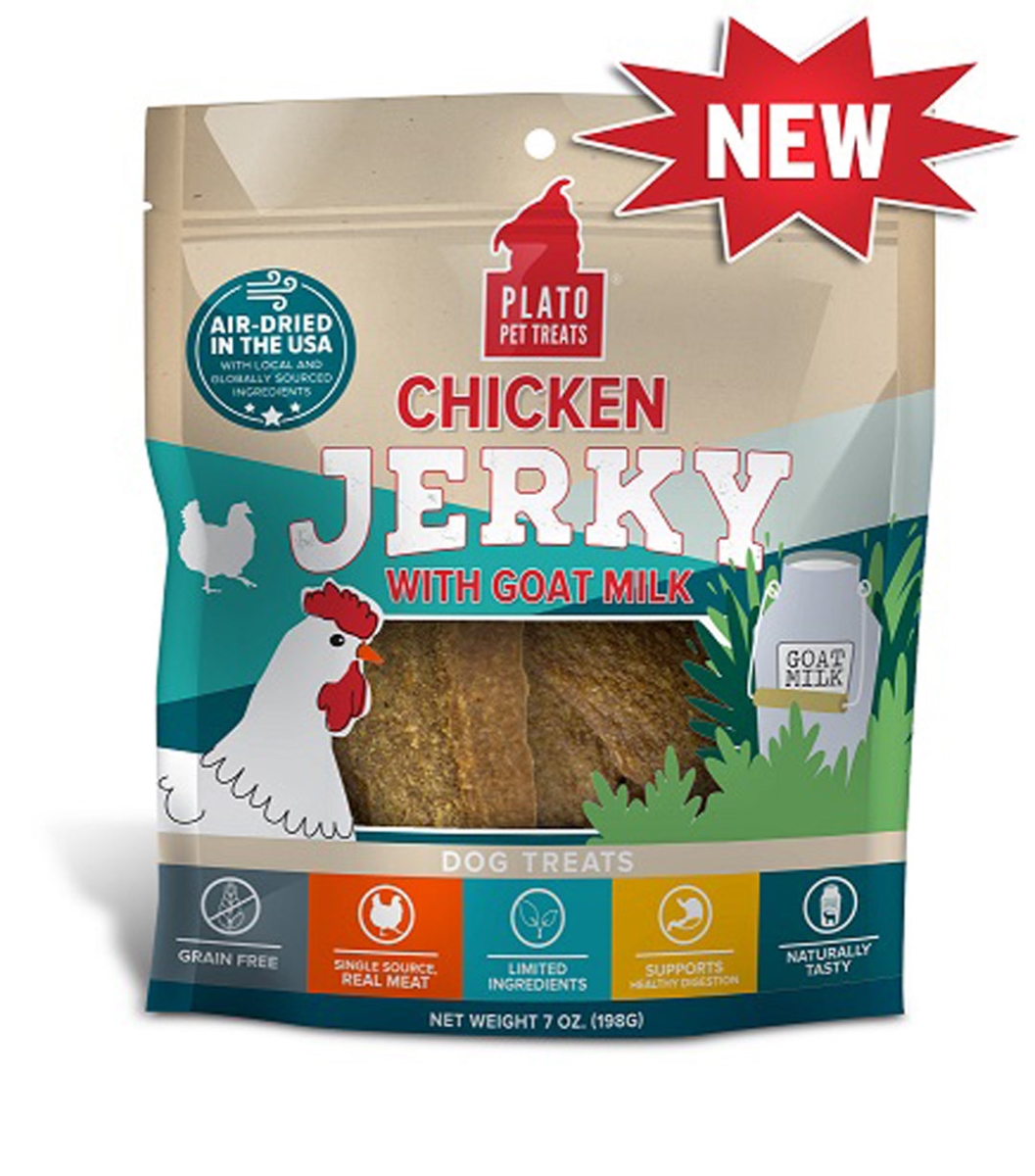 Picture of Plato Pet Treats 850016076762 7 oz Jerky Chicken with Goats Milk Dog Treats