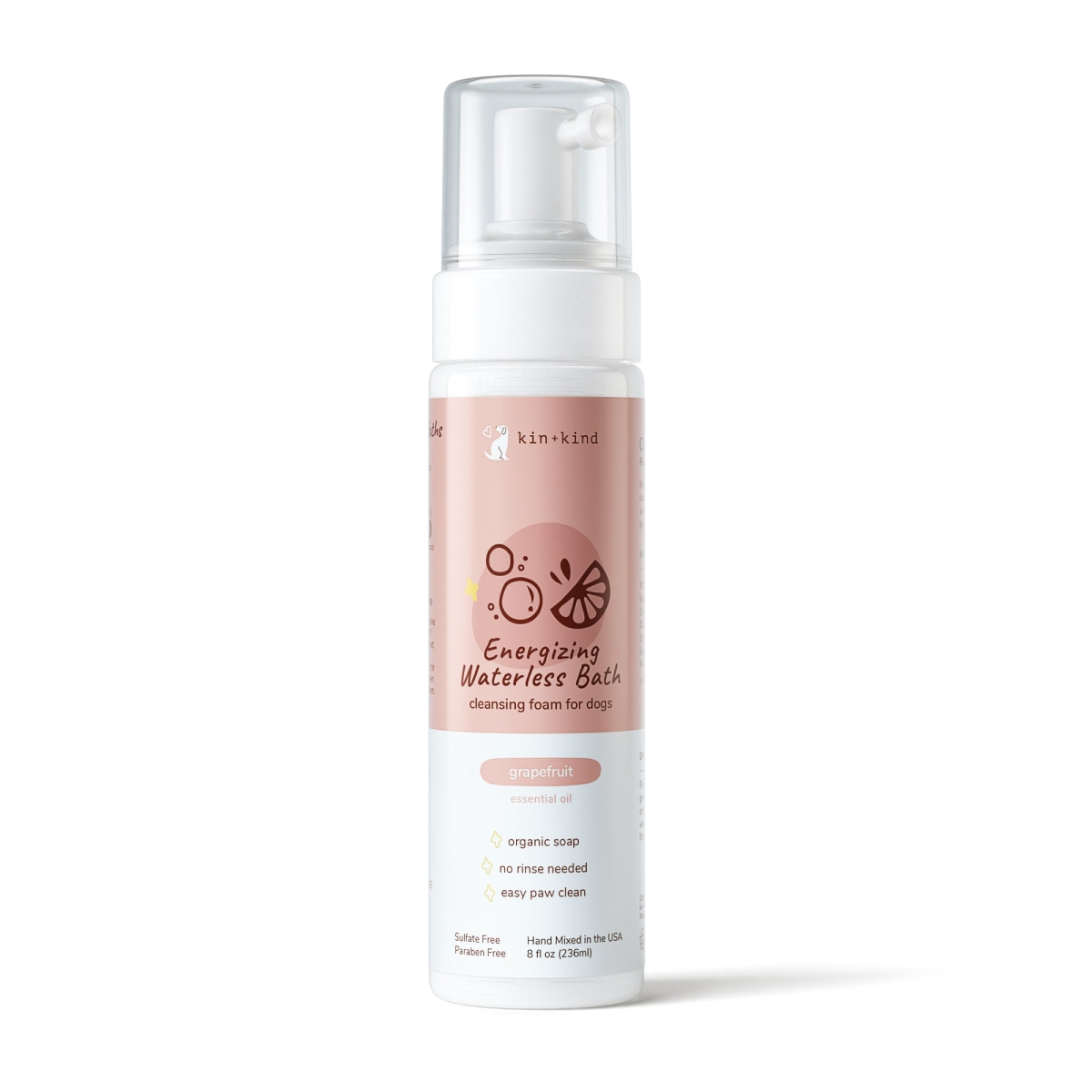 Picture of Kin Plus Kind 850027253046 8 oz Energizing Natural Waterless Bath Grapefruit Cleansing Foam for Dog