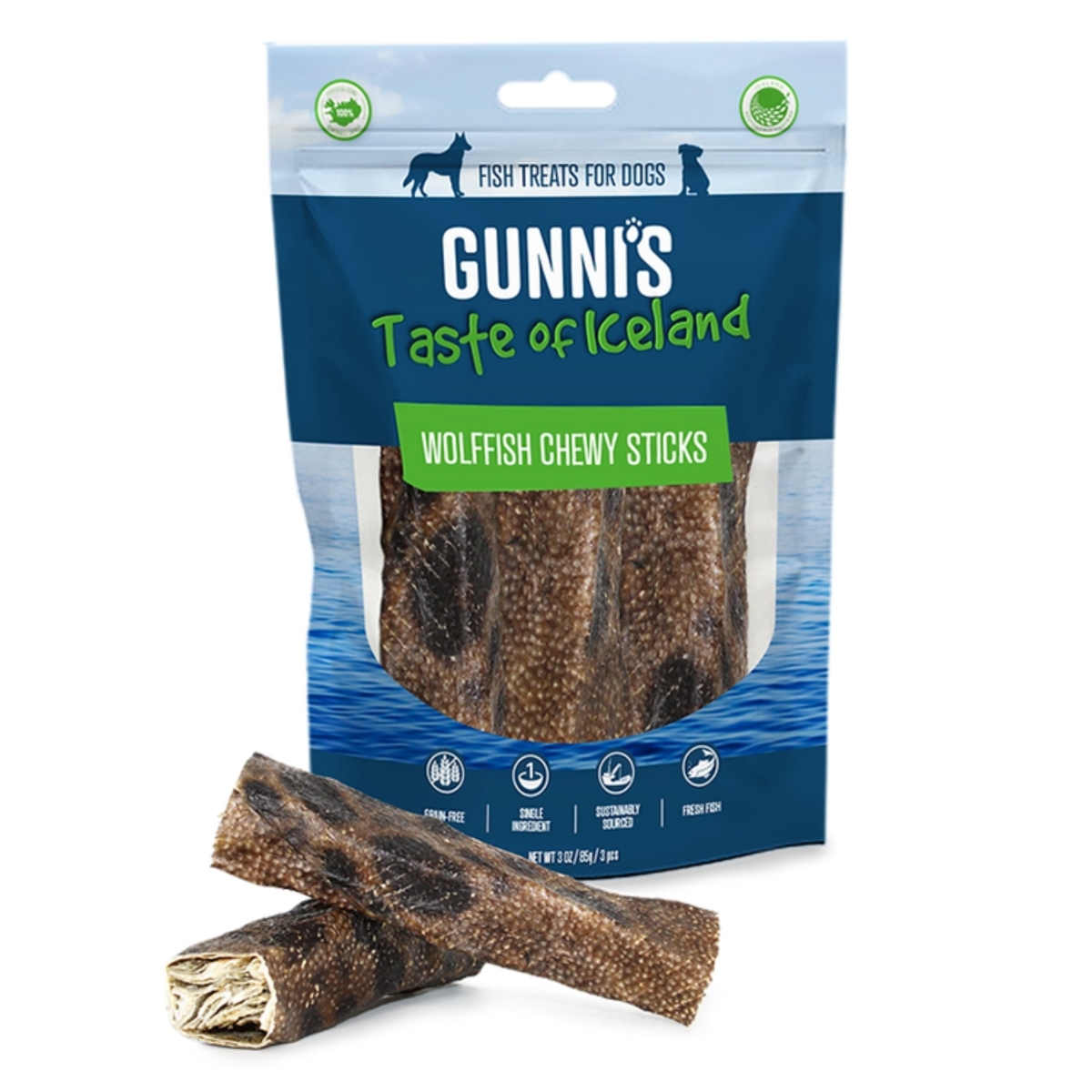 Picture of Gunnis 850043701163 Wolf Fish Dog Chewy Sticks&#44; 25 Count