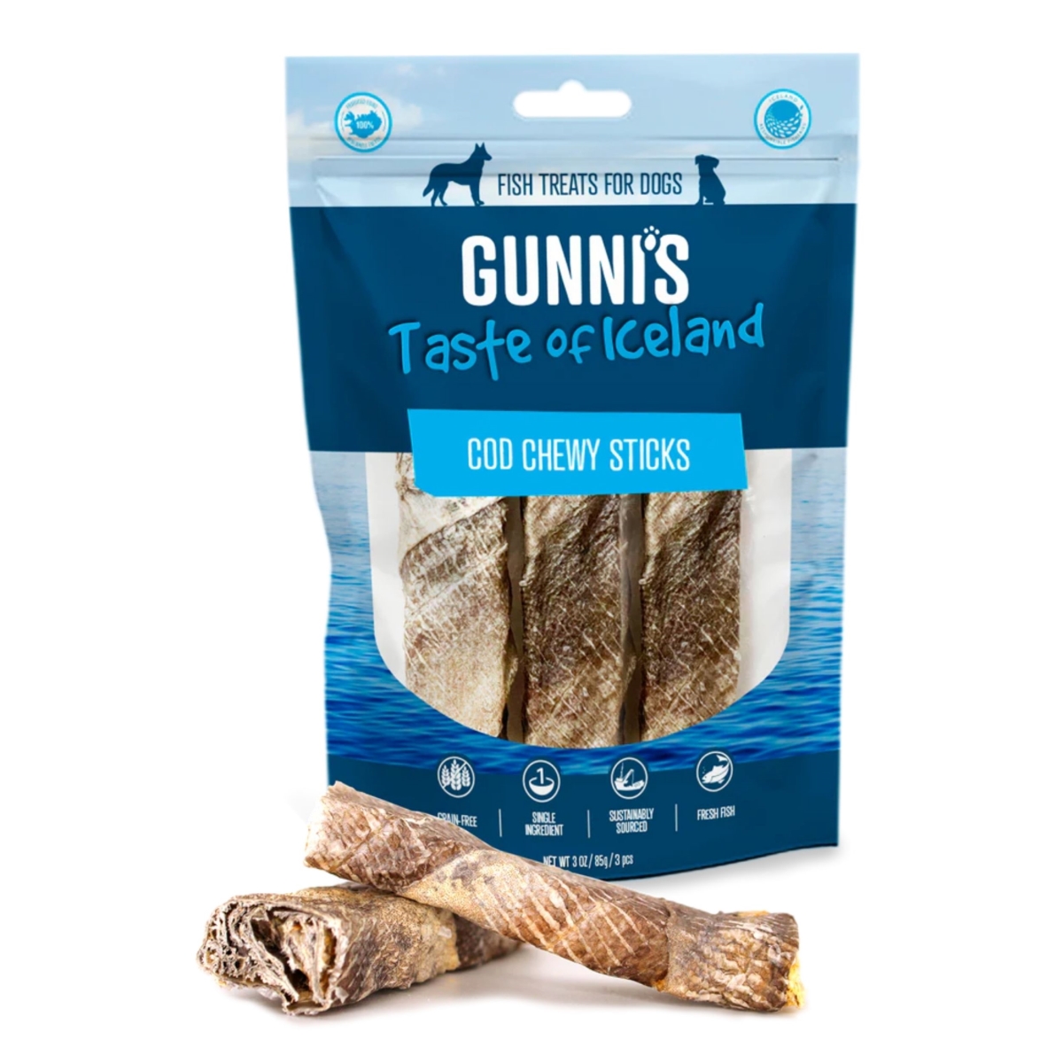 Picture of Gunnis 850043701330 Chewy Sticks Cod Skin Dog Treats - Pack of 3