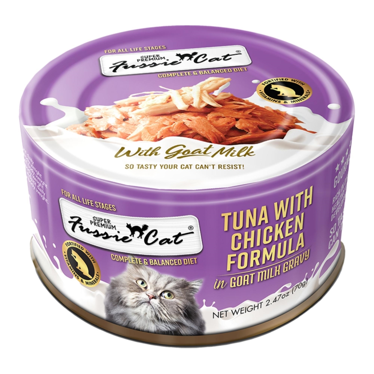 Picture of Fussie Cat 888641133475 2.47 oz Premium Tuna with Chicken in Goat Milk Gravy Cat Food