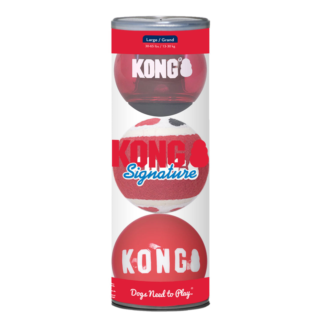 Picture of KONG 035585523064 Signature Ball Dog Toy&#44; Assorted Color - Large - Pack of 3