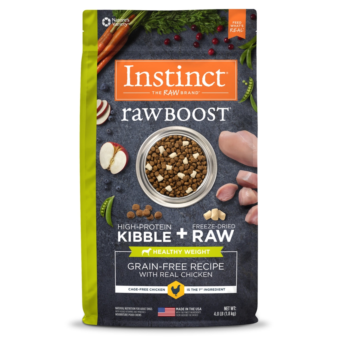 Picture of Natures Variety 769949652205 4 lbs Raw Boost Healthy Weight Chicken Grain Free Instinct Cat Food - Case of 4