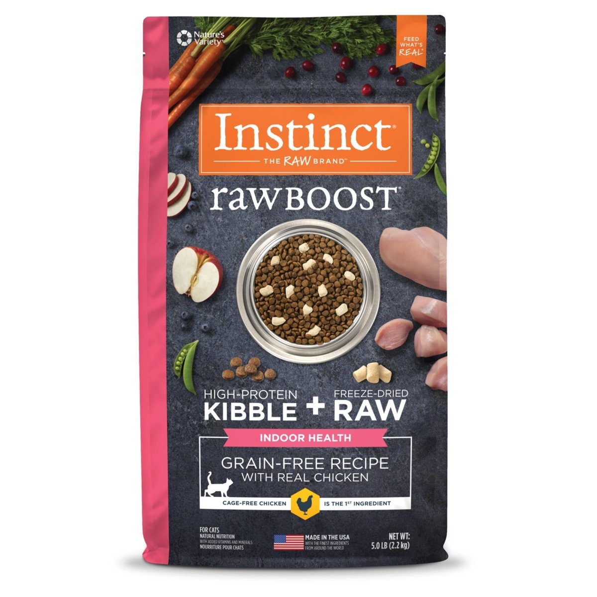 Picture of Natures Variety 769949658696 5 lbs Raw Boost Indoor Health Chicken Grain Free Instinct Cat Food - Case of 4