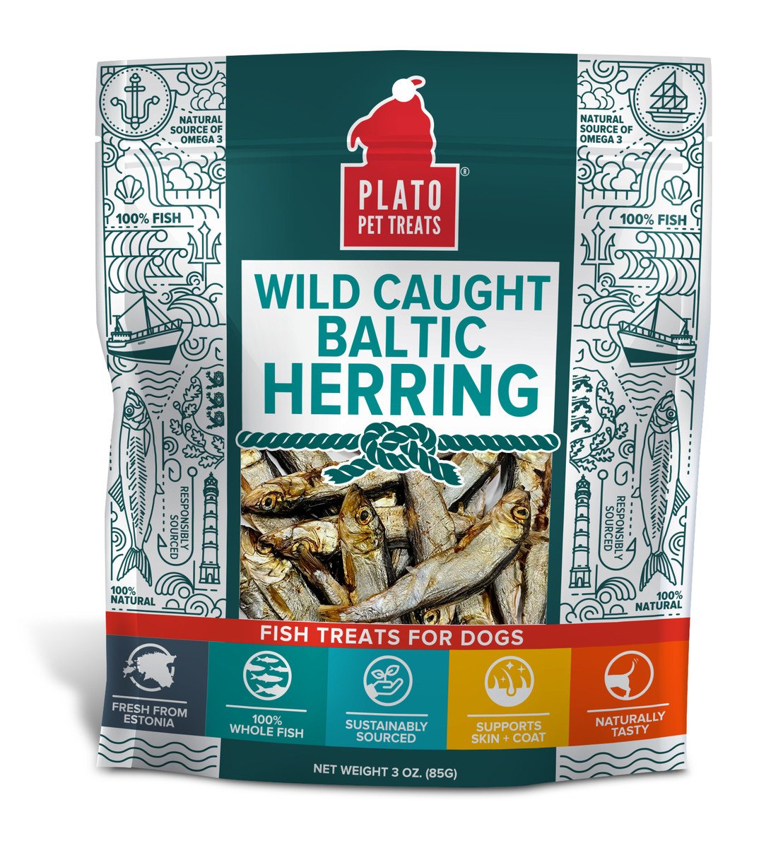 Picture of Plato Pet Treats 850016076816 3 oz Dog Baltic Herring Treats