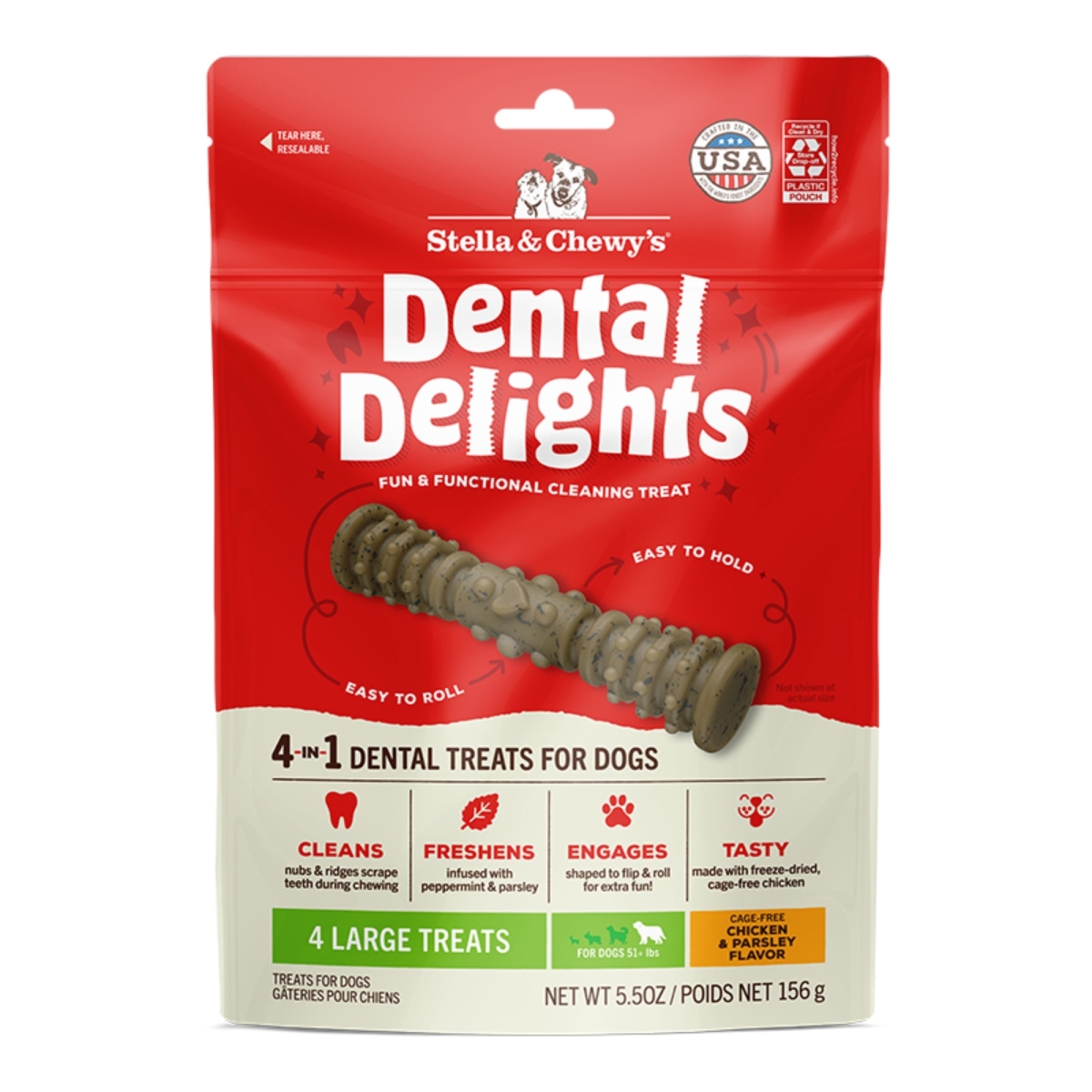 Picture of Stella & Chewys 810027374219 Dental Delights Treats for Dog - Large - Pack of 4