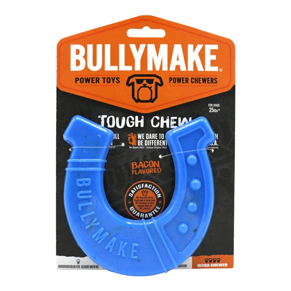 Picture of BullyMake 669125001646 Toss N Treat Flavored Dog Chew Toy - Horseshoe&#44; Bacon - One Size