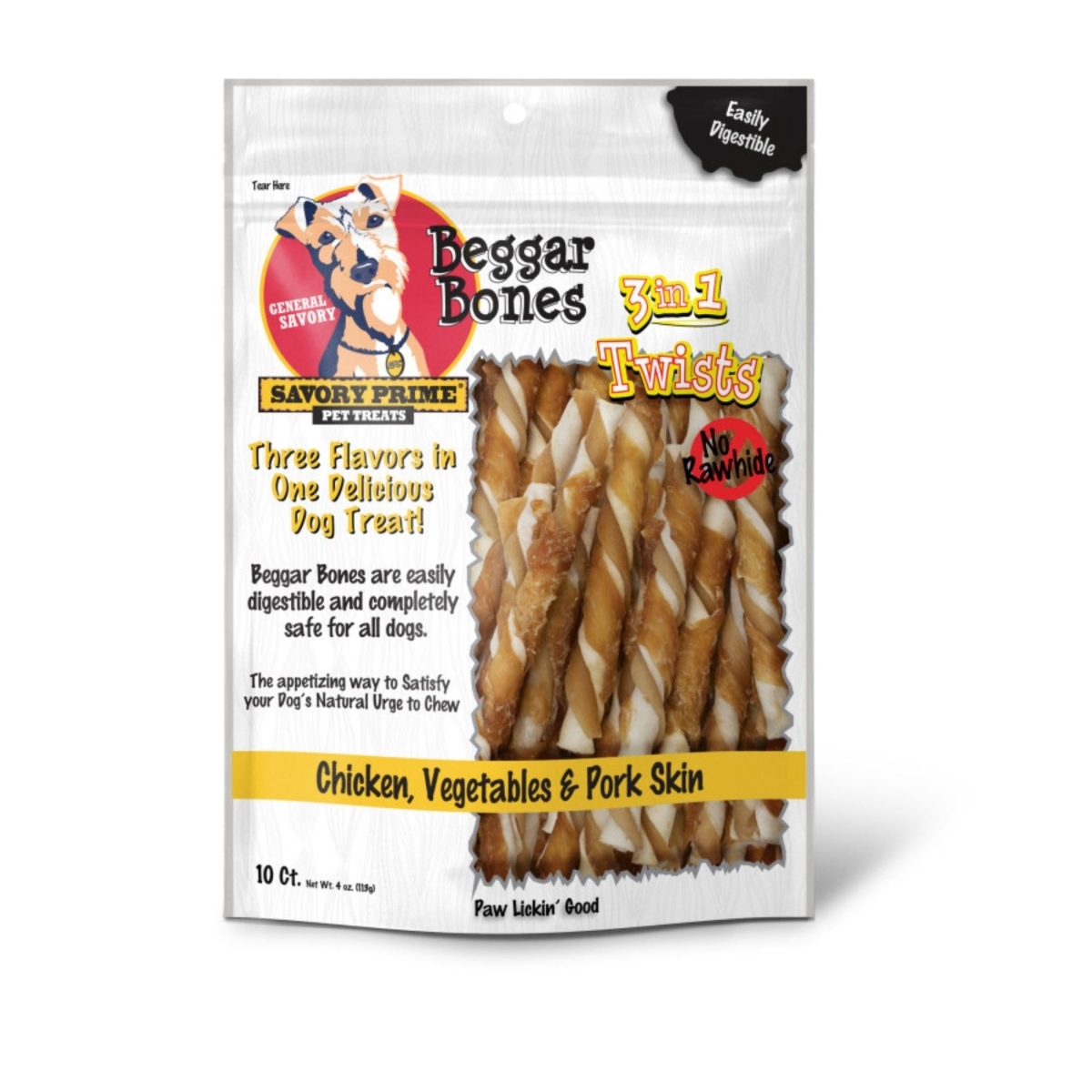 Picture of Savory Prime 810359004426 Beggar Bone 3-in-1 Twists Dog Treat - 10 Count