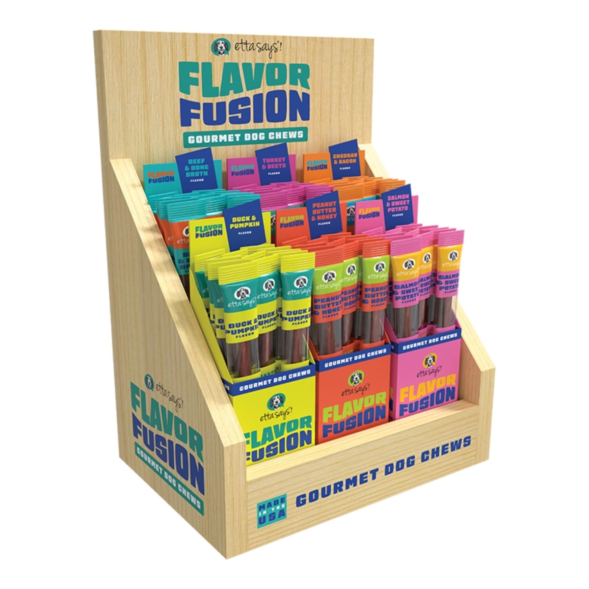 Picture of Etta Says 853662006046 Flavor Fusion Chew Display for Dog - Case of 144