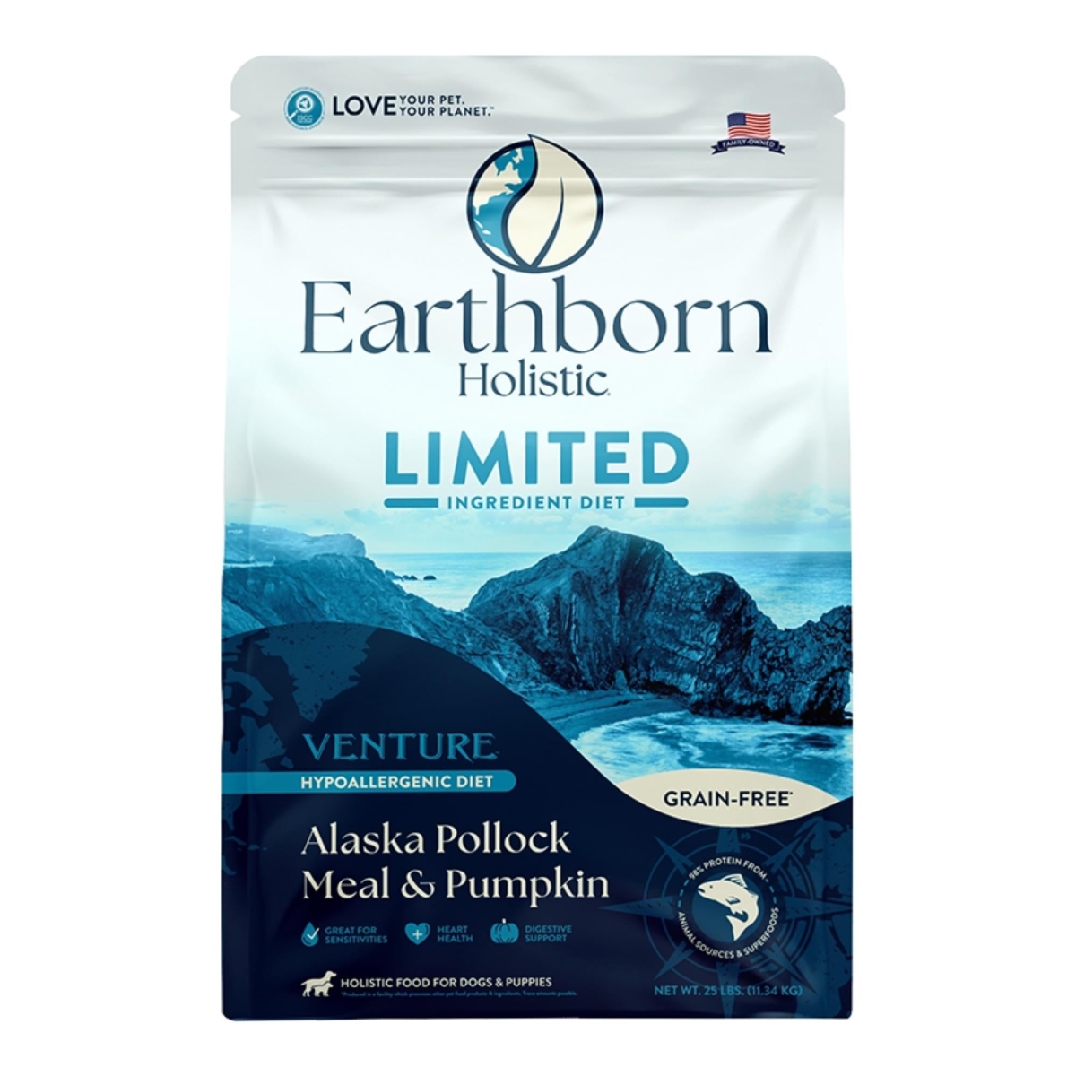 Picture of Earthborn 034846540505 Holistic Venture Grain-Free Limited Ingredients Alaska Pollock & Pumpkin Dry Dog Food