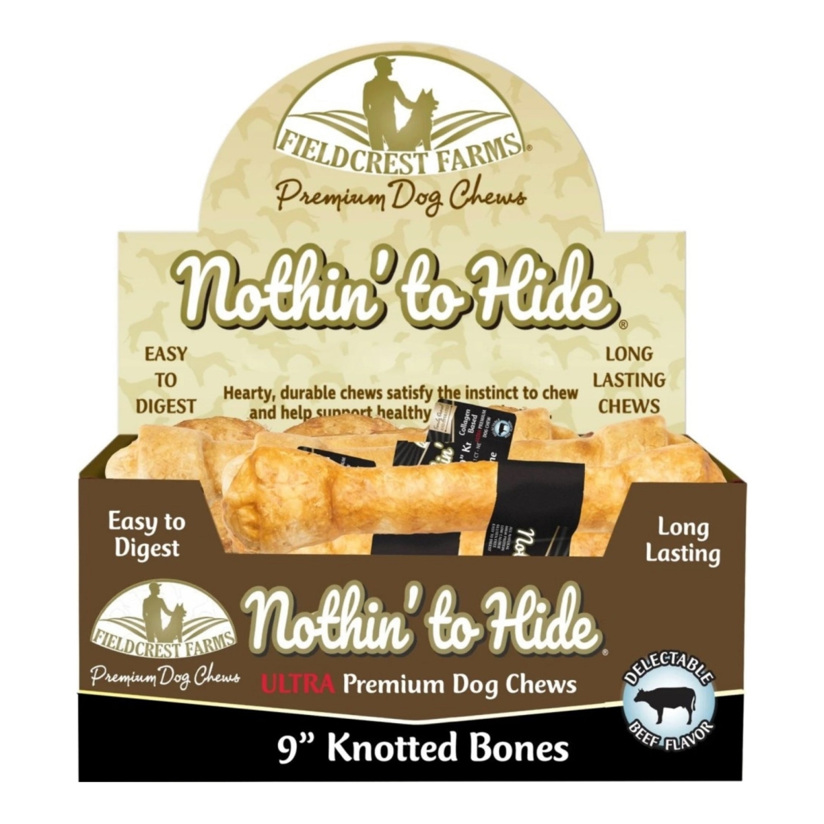 Picture of Fieldcrest Farms 810002633072 9 in. Nothin to Hide Ultra Knotted Bone Dog Treat - Beef - Case of 14