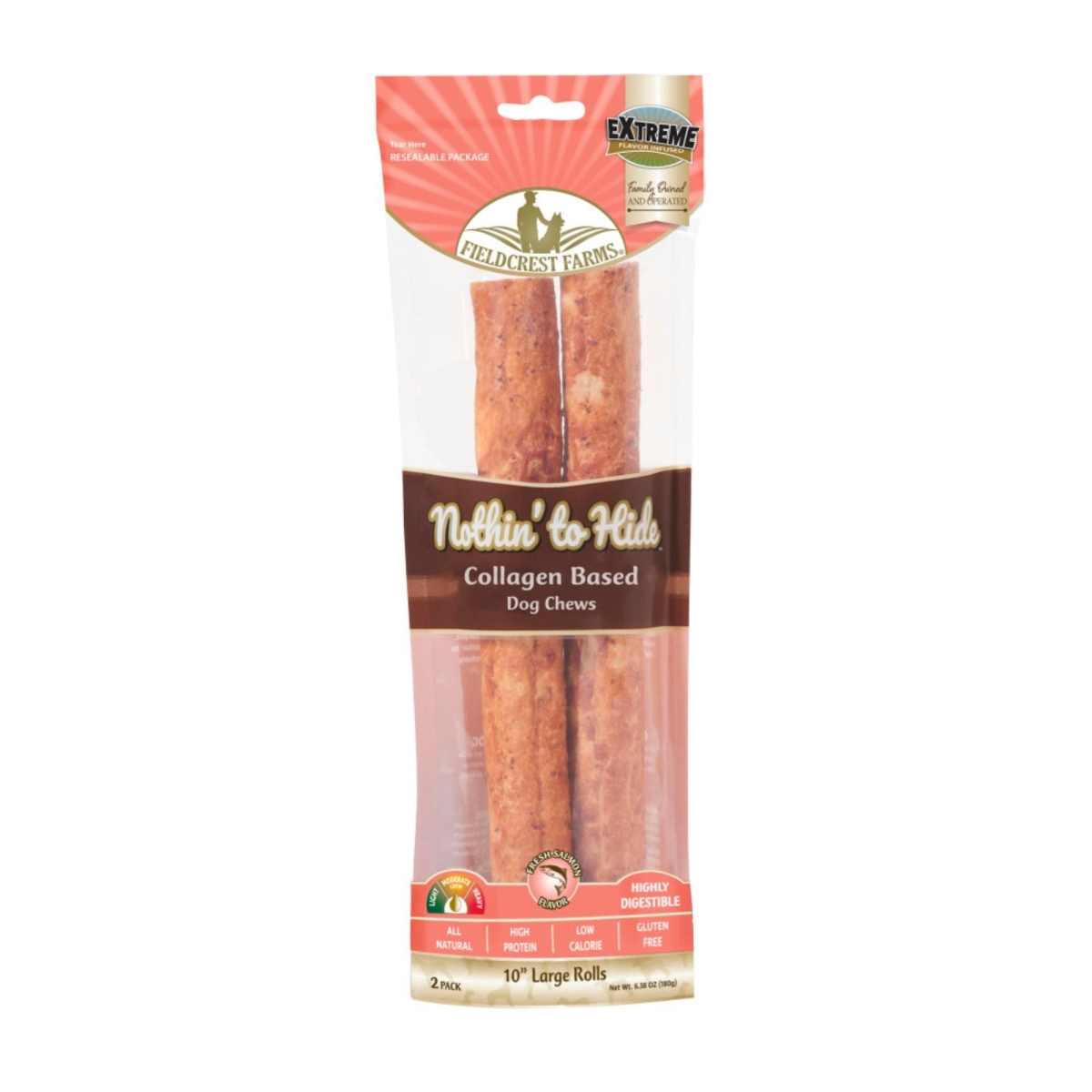 Picture of Fieldcrest Farms 810002633430 10 in. Nothin to Hide Collagen Roll Dog Chew - Salmon - Pack of 2