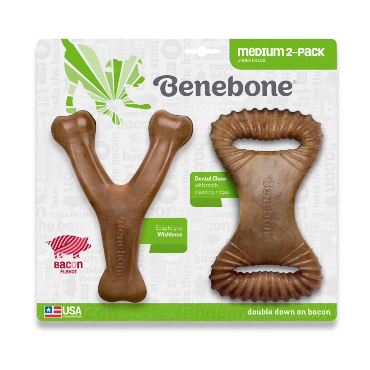 Picture of Benebone 810054210047 Dental Chew & Wishbone Dog Chew Toy - Bacon - Medium - Pack of 2