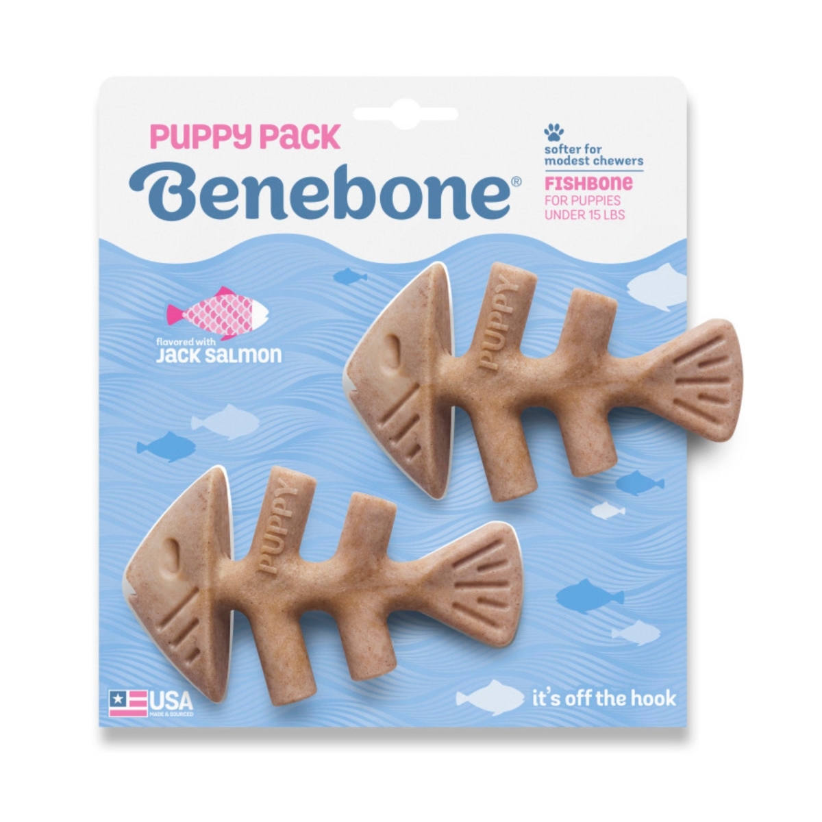 Picture of Benebone 810054210337 Puppy Pack Fishbone Dog Chew Toy - Salmon - Extra Small - Pack of 2
