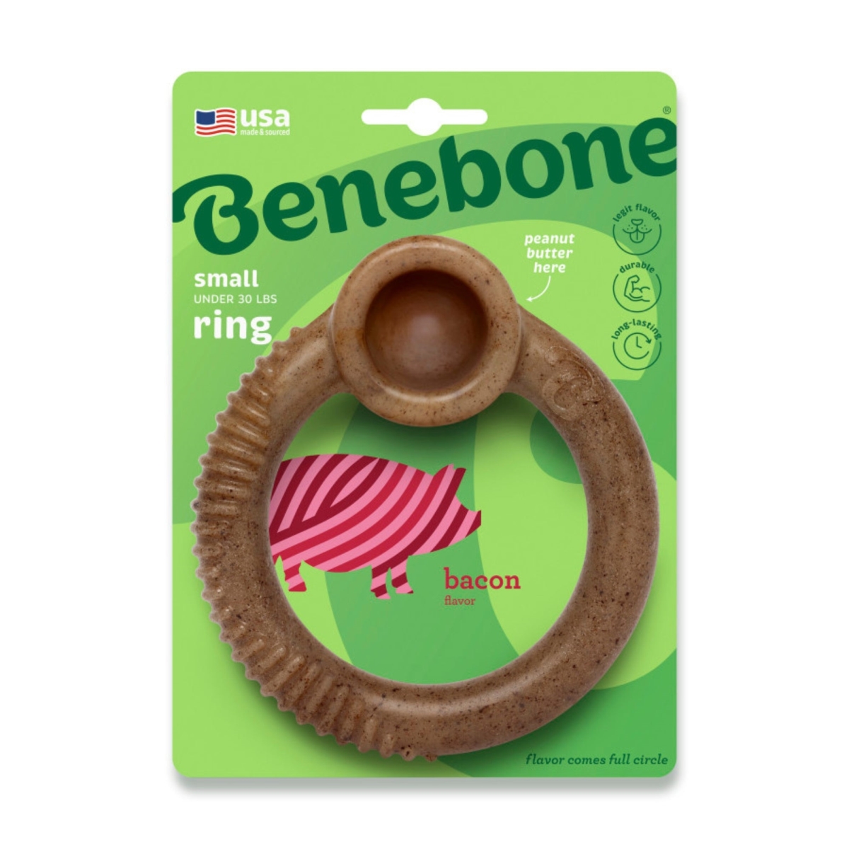 Picture of Benebone 810054210610 Ring Durable Dog Chew Toy - Bacon - Small