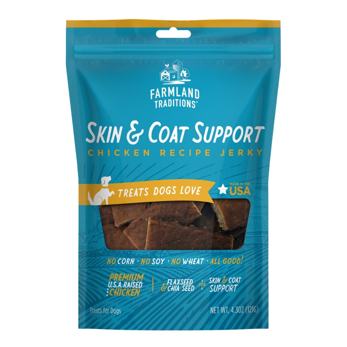 Picture of Farmland Traditions 884713001093 4.3 oz Simple Snacks Skin & Coat Support Jerky Dog Treats - Chicken