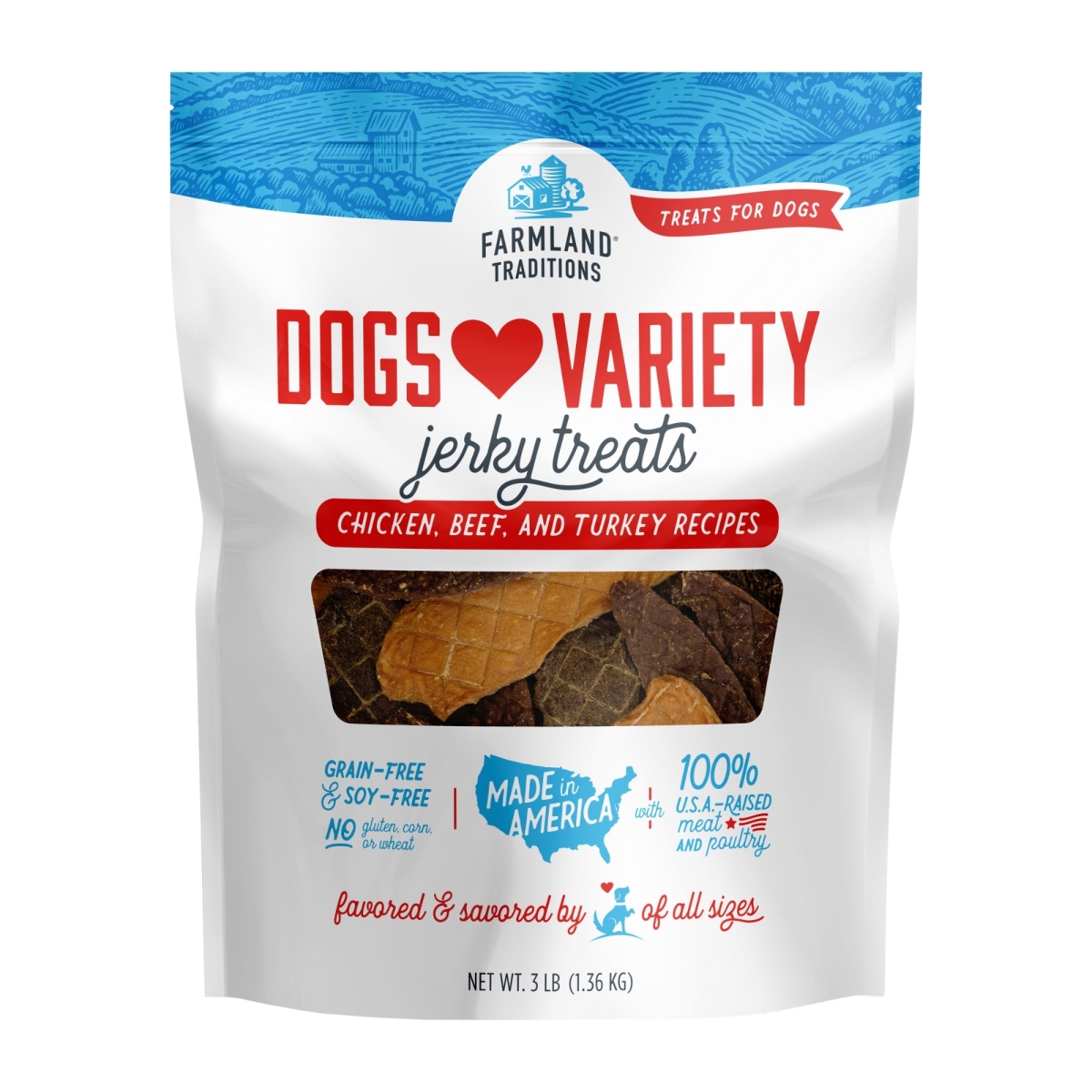 Picture of Farmland Traditions 884713001239 48 oz Dogs Love Variety Jerky Dog Treats