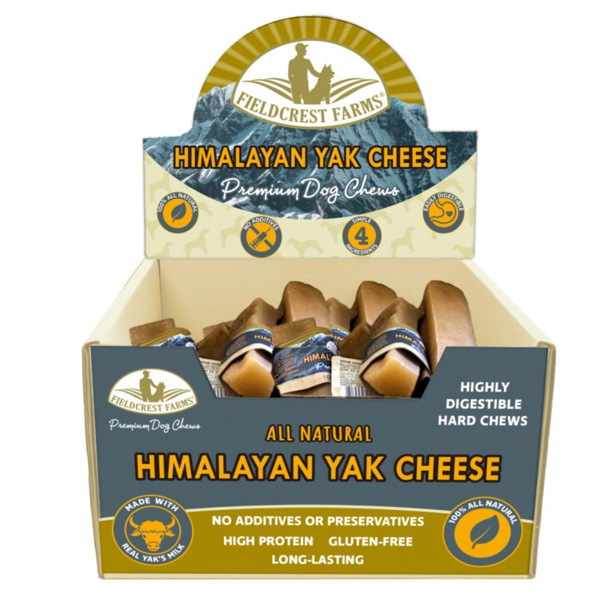 Picture of Fieldcrest Farms 810002633676 Himalayan Yak Cheese Dog Chew Display - Pack of 24
