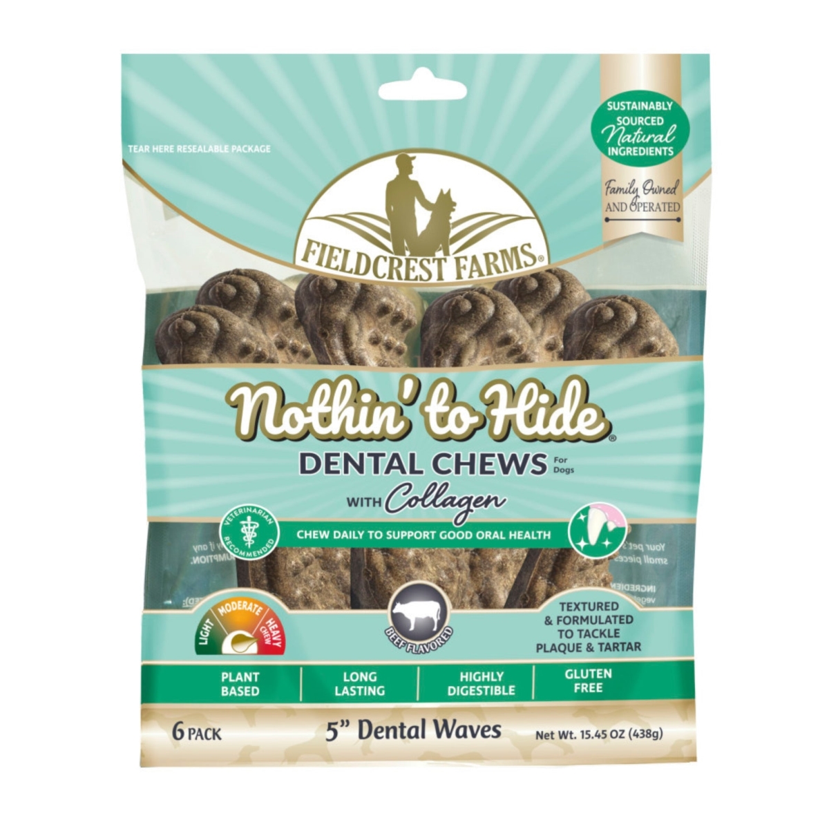 Picture of Fieldcrest Farms 810002633966 5 in. Nothin to Hide Dental Wave Collagen Dog Chew - Beef - Pack of 6