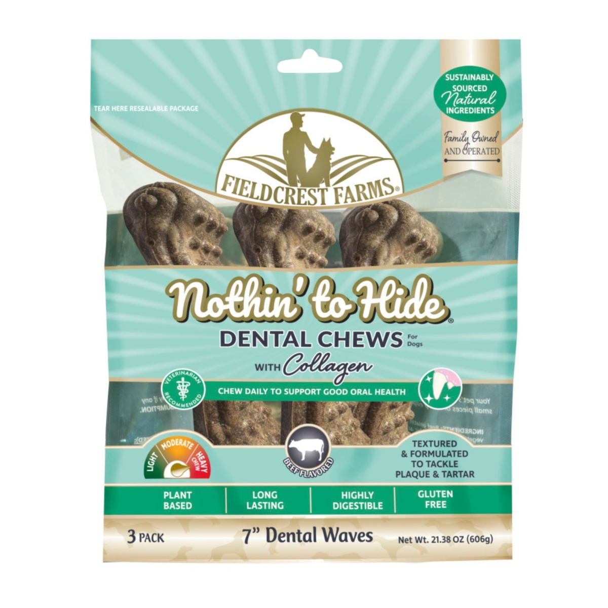 Picture of Fieldcrest Farms 810002633973 7 in. Nothin to Hide Dental Wave Collagen Dog Chew - Beef - Pack of 3