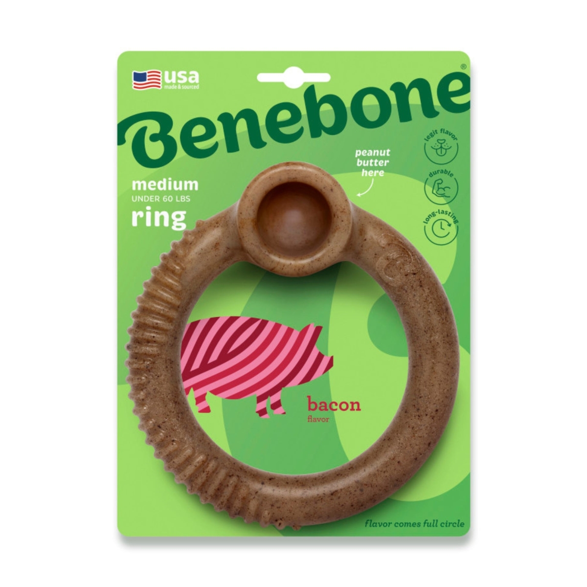 Picture of Benebone 854111004958 Ring Durable Dog Chew Toy - Bacon - Medium