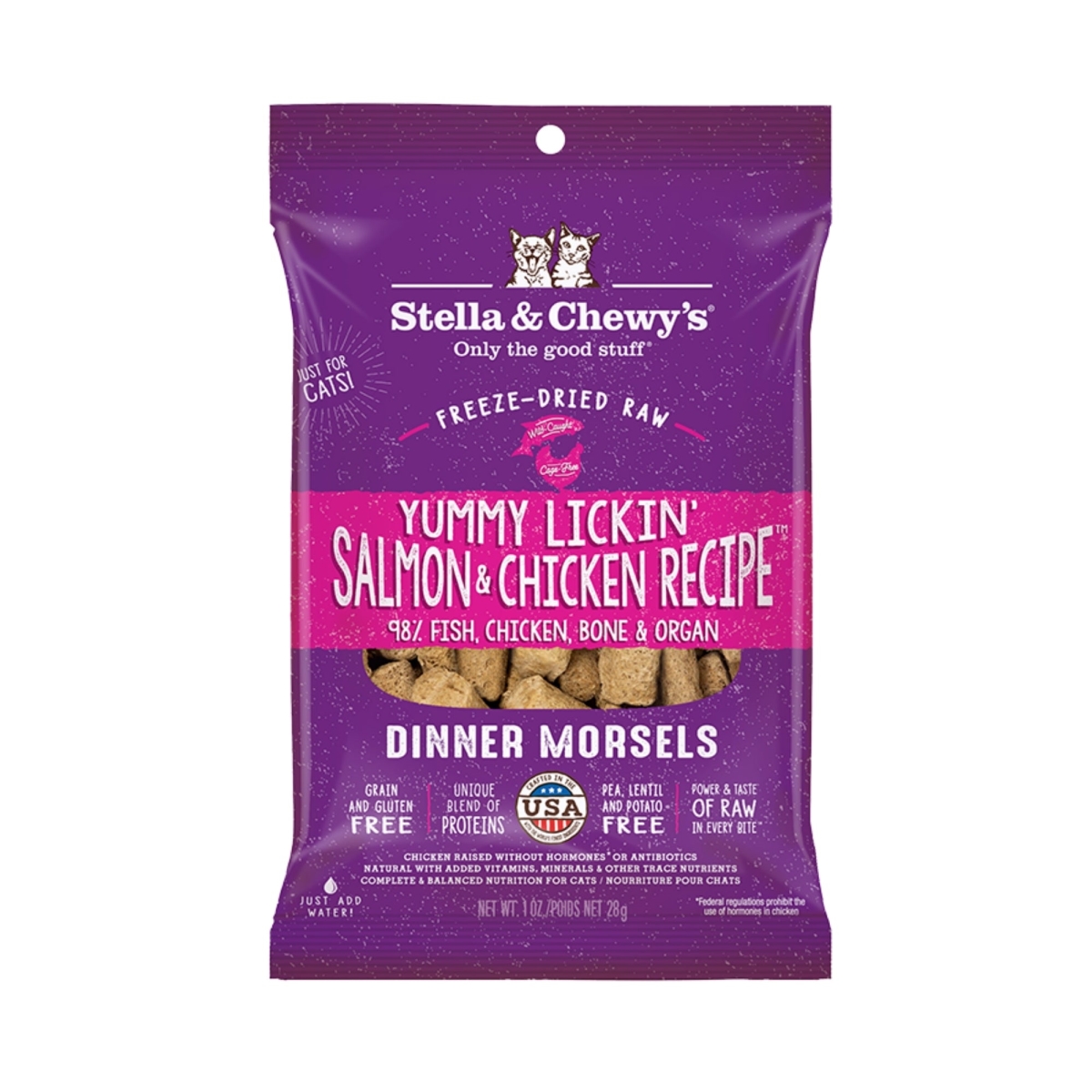 810027374431 1 oz Cat Freeze Dried Dinner Morsels - Yummy Licking Salmon & Chicken - Case of 8