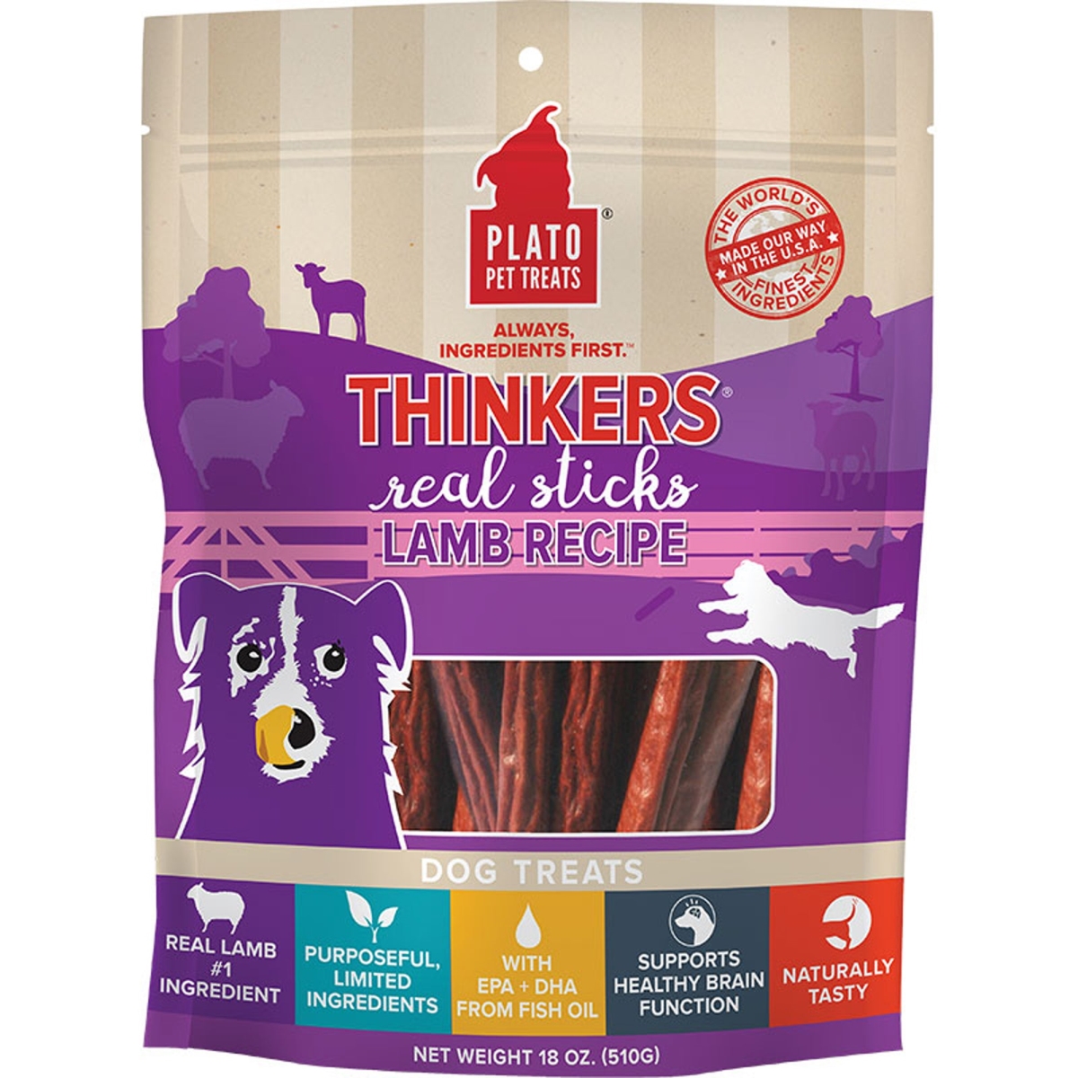 Plato Thinkers Meat Stick Dog Treats - Lamb - 18oz. Bag