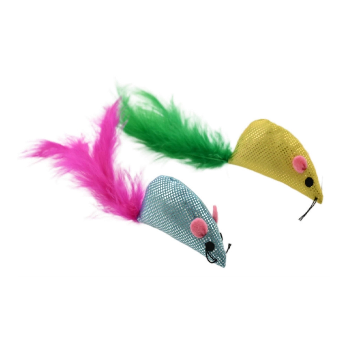 810162077174 Mouse with Feathers Cat Value Toy Display - Assorted Color - 24 Piece