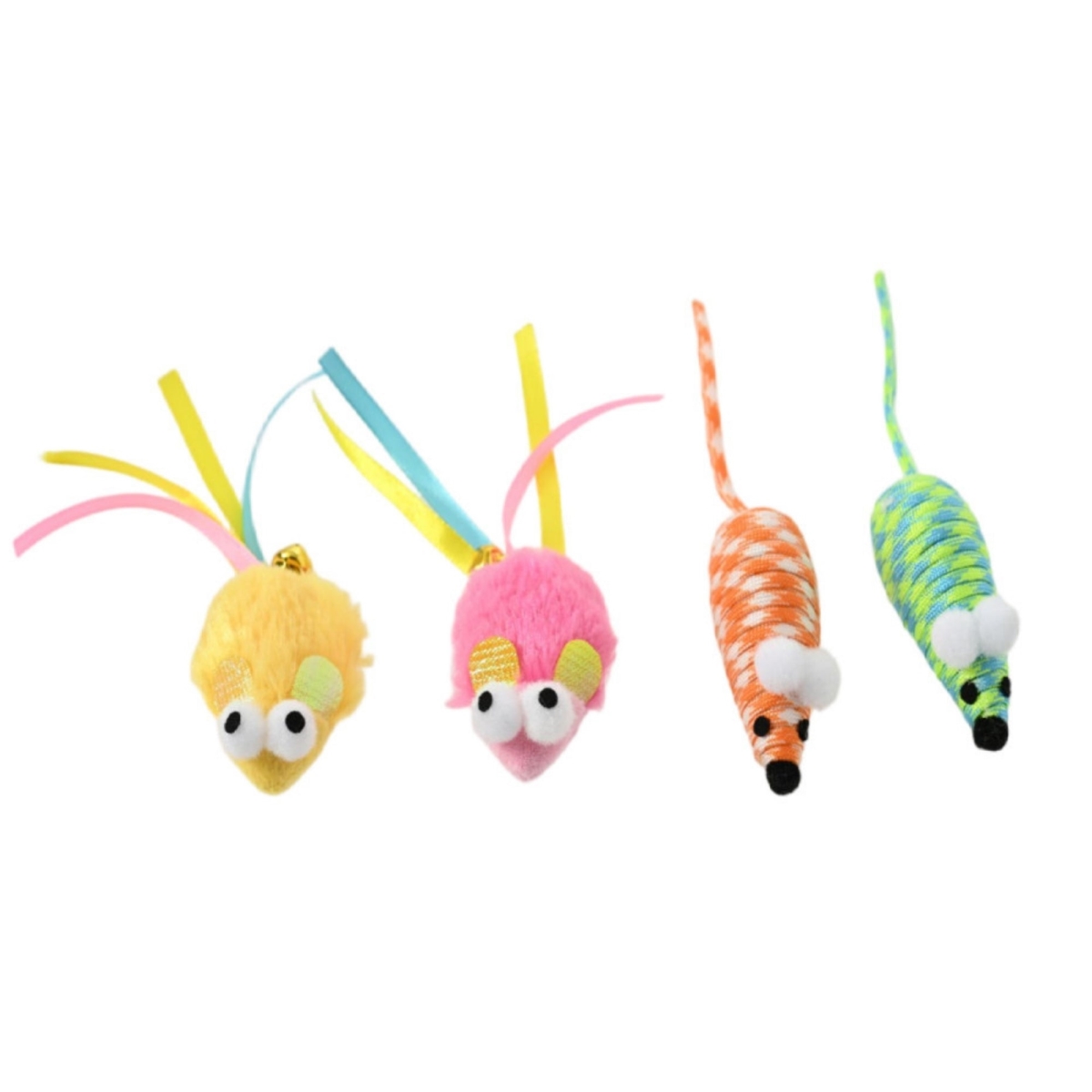 810162077198 Mouse with Ribbon Cat Value Toy Display, Assorted Color - 24 Piece