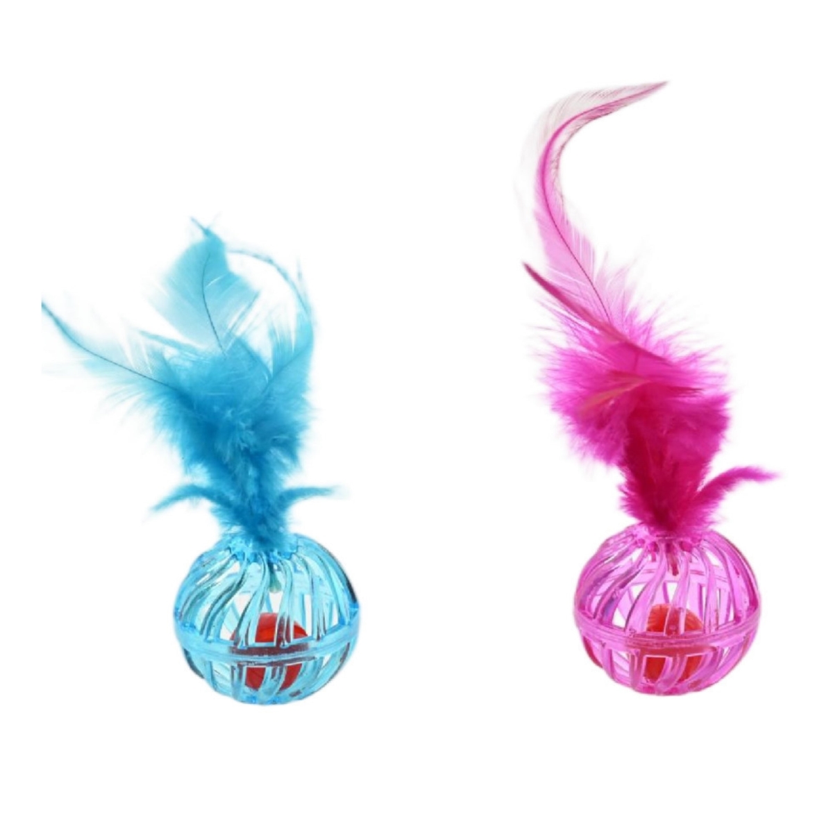 810162077204 Ball with Feather Cat Value Toys Display, Assorted Color - 24 Piece