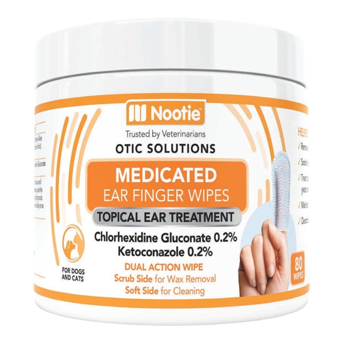 Nootie Medicated Ear Finger Wipes for Dogs & Cats (80 count)