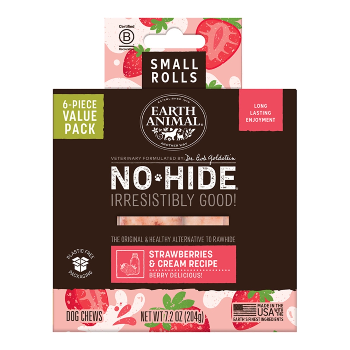 810132876011 No-Hide Original Collection Strawberries & Cream Rolls for Dog - Small - Pack of 6