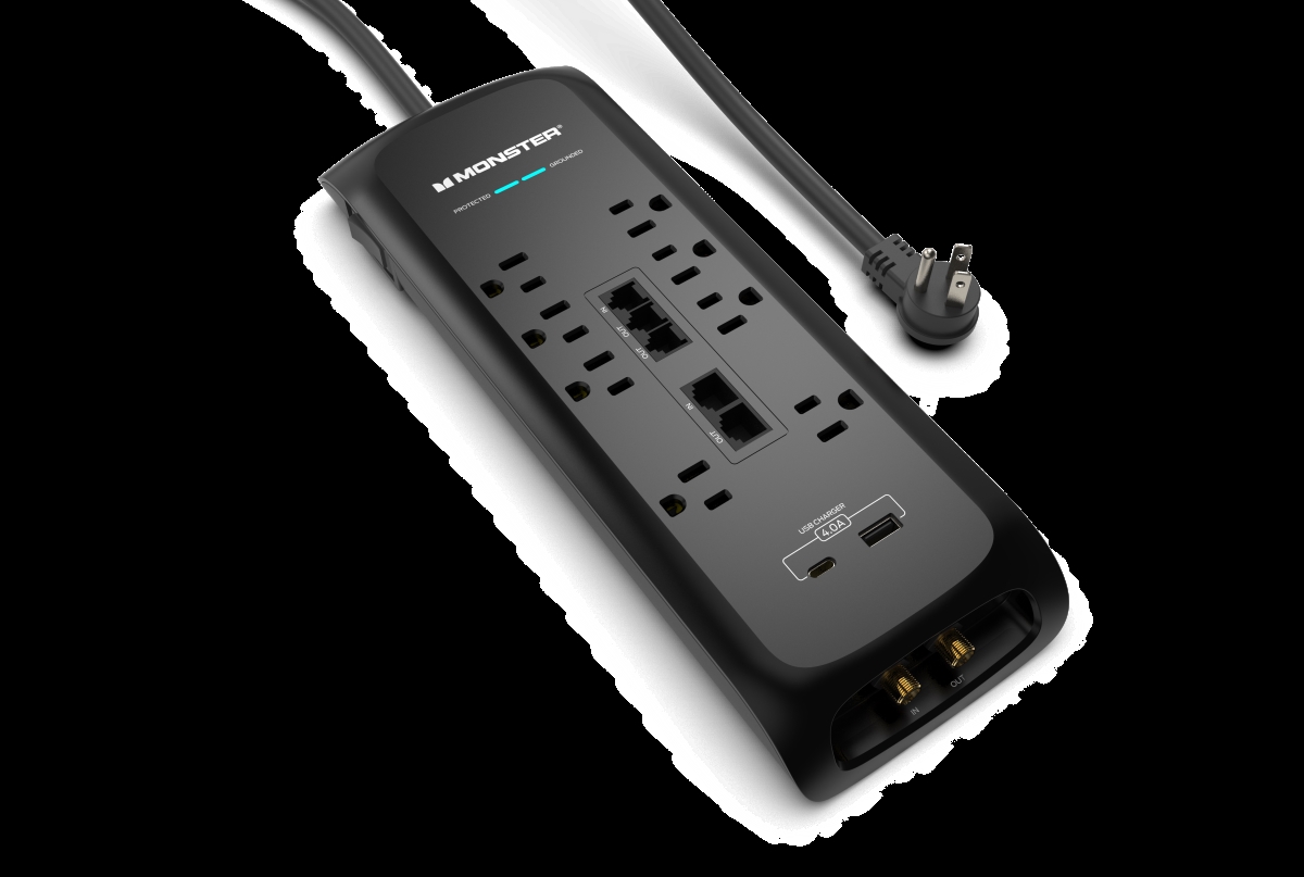 ME-5005 8 AC 1 USB-C 1 USB-A Power Strip Surge, Black -  Monster Power