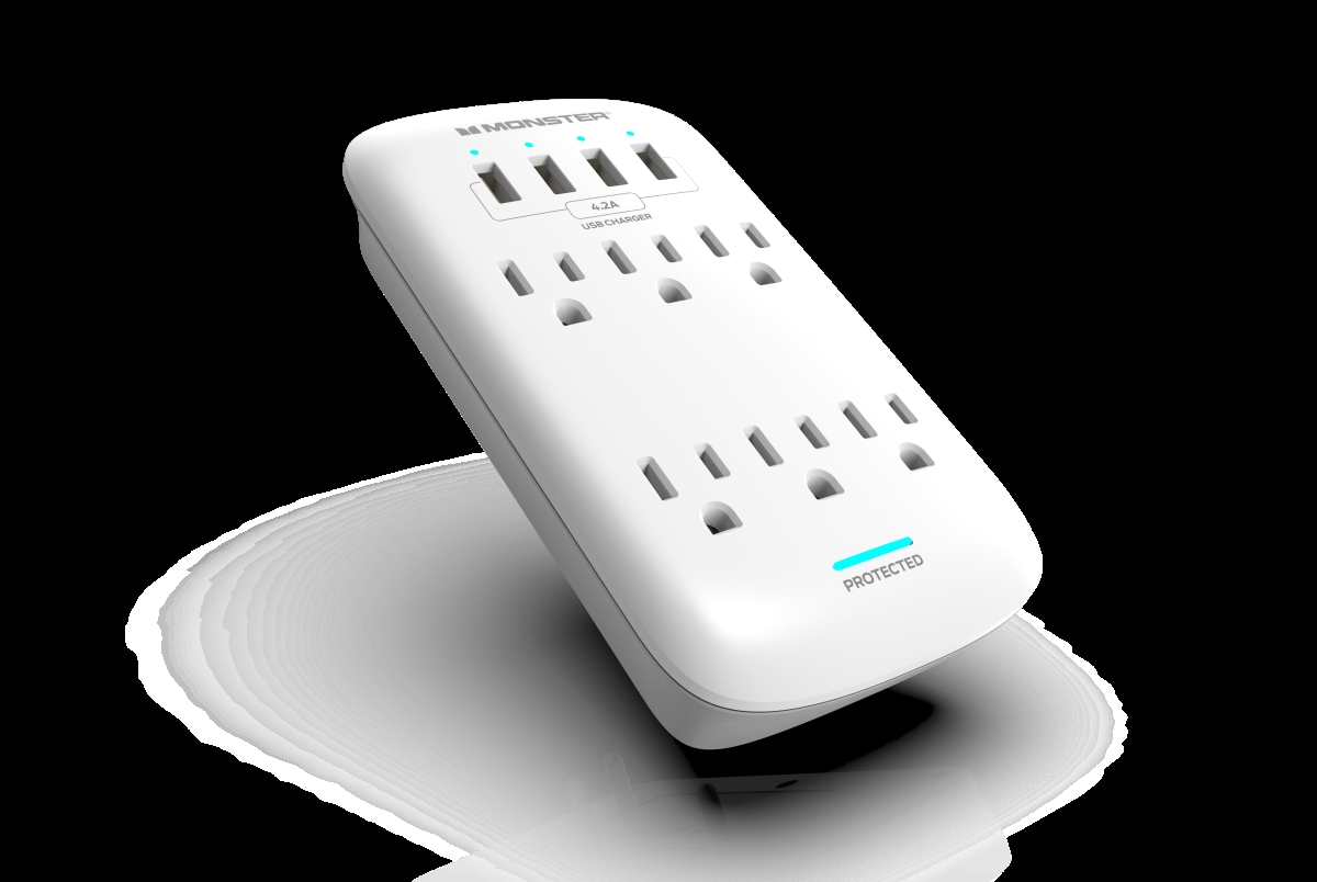 Wall Tap Surge Protector - 6 AC - 4 USB-A 980J Fireproof MOV, White
