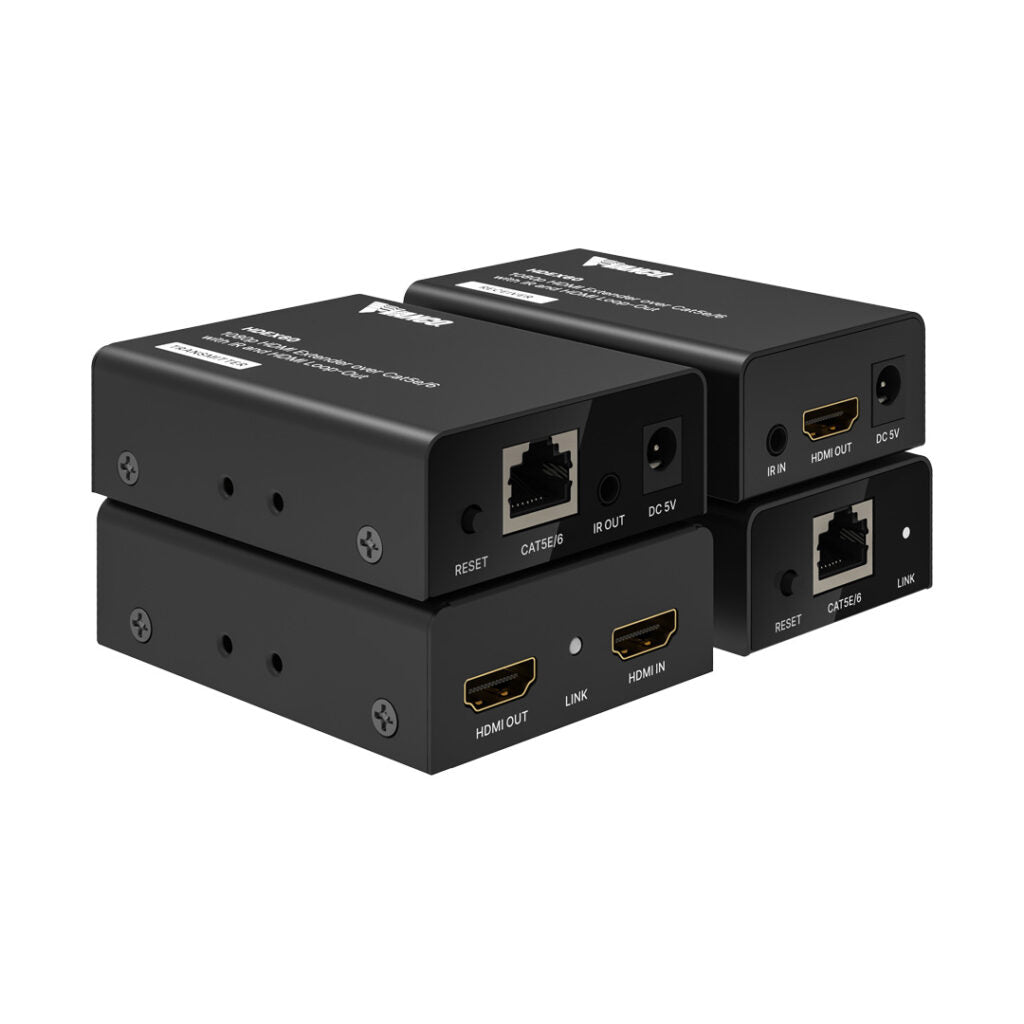 HDEX60 HDMI Extender Over Cat5e-6 Cable with IR & HDMI Loop-Out, Black