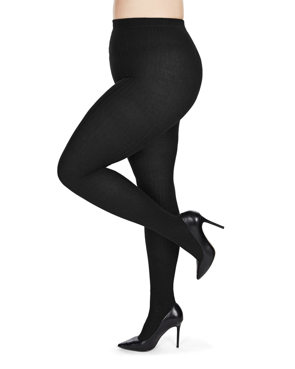 Womens Boston Ribbed Sweater Tights, Black - Size Q1-2