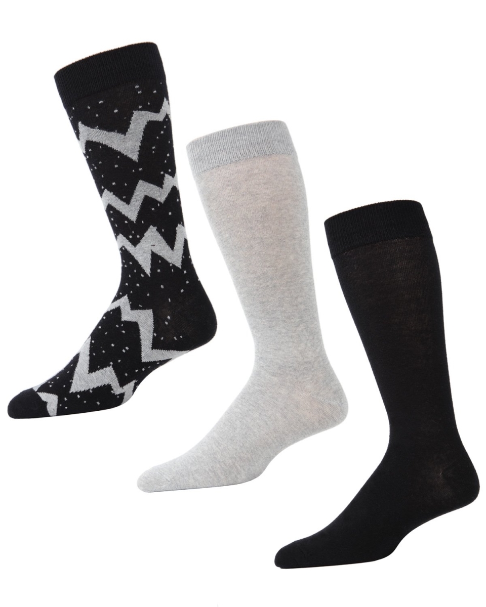 MMS4-611-00001-10 13 Mens Lightning Bolt Crew Socks , Black - Size 10-13 - Pack of 3 -  Memoi