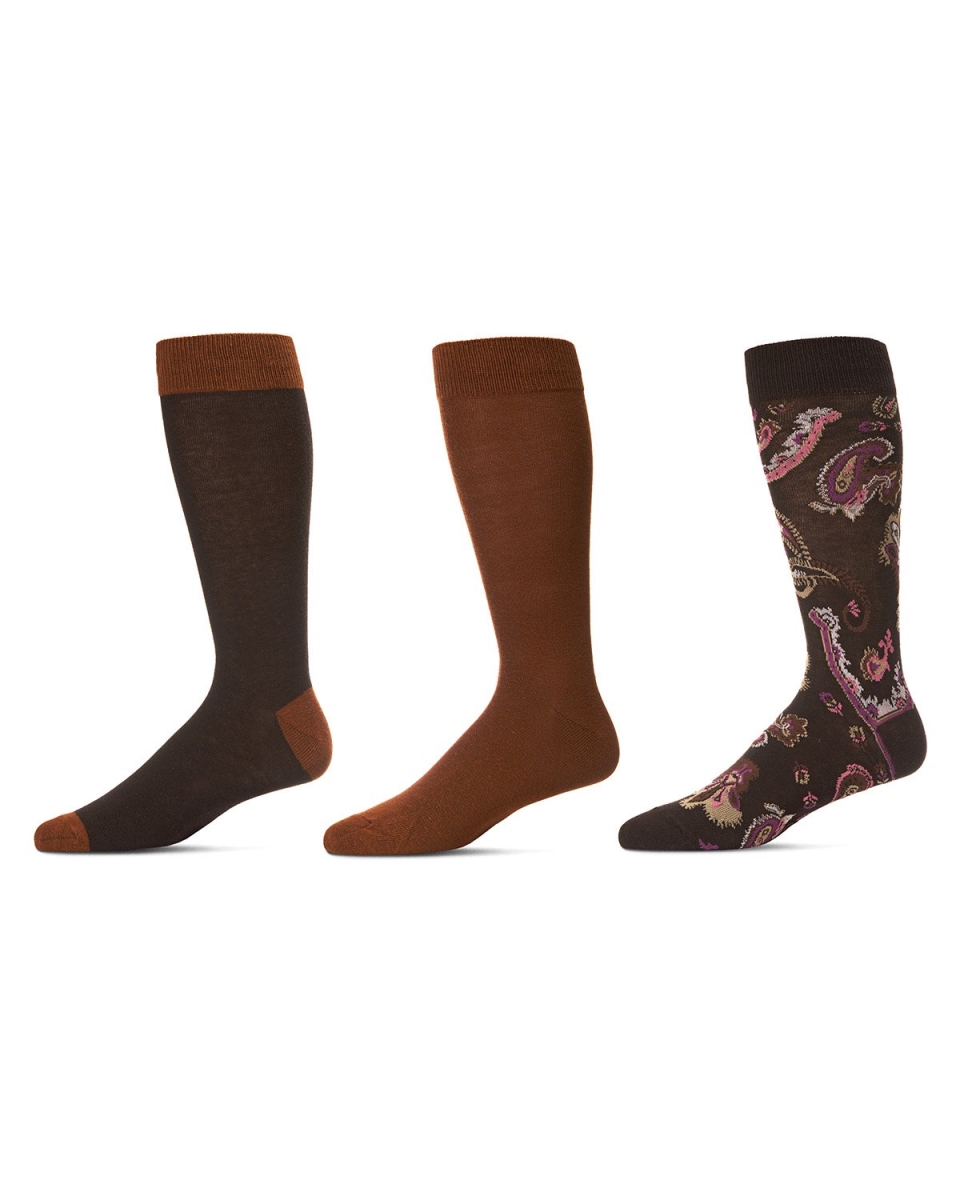 MMS4-634-21700-10 13 Mens Paisley Crew Socks , Brown Heather - Size 10-13 - Pack of 3 -  Memoi