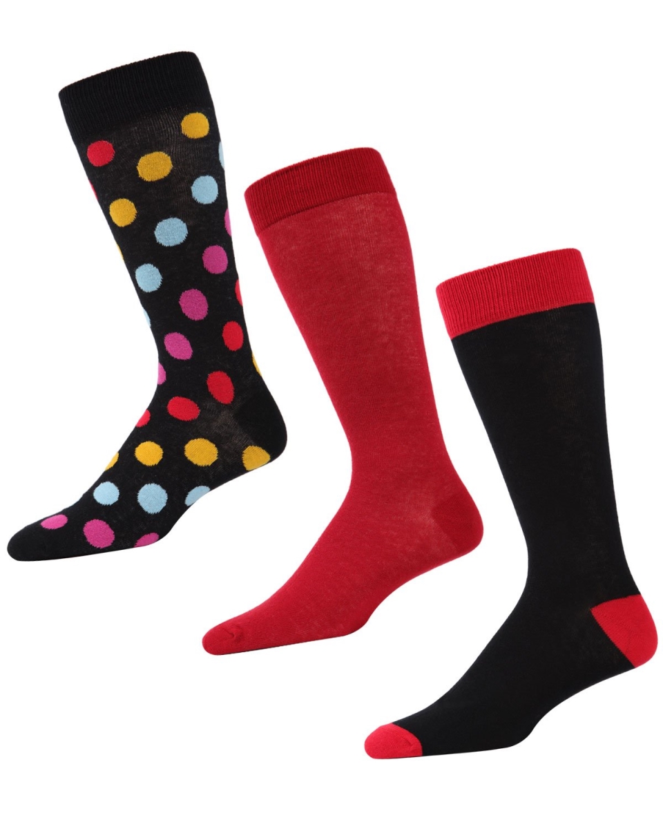 Mens Dotagonal Crew Socks , Black & Red - Size 10-13 - Pack of 3