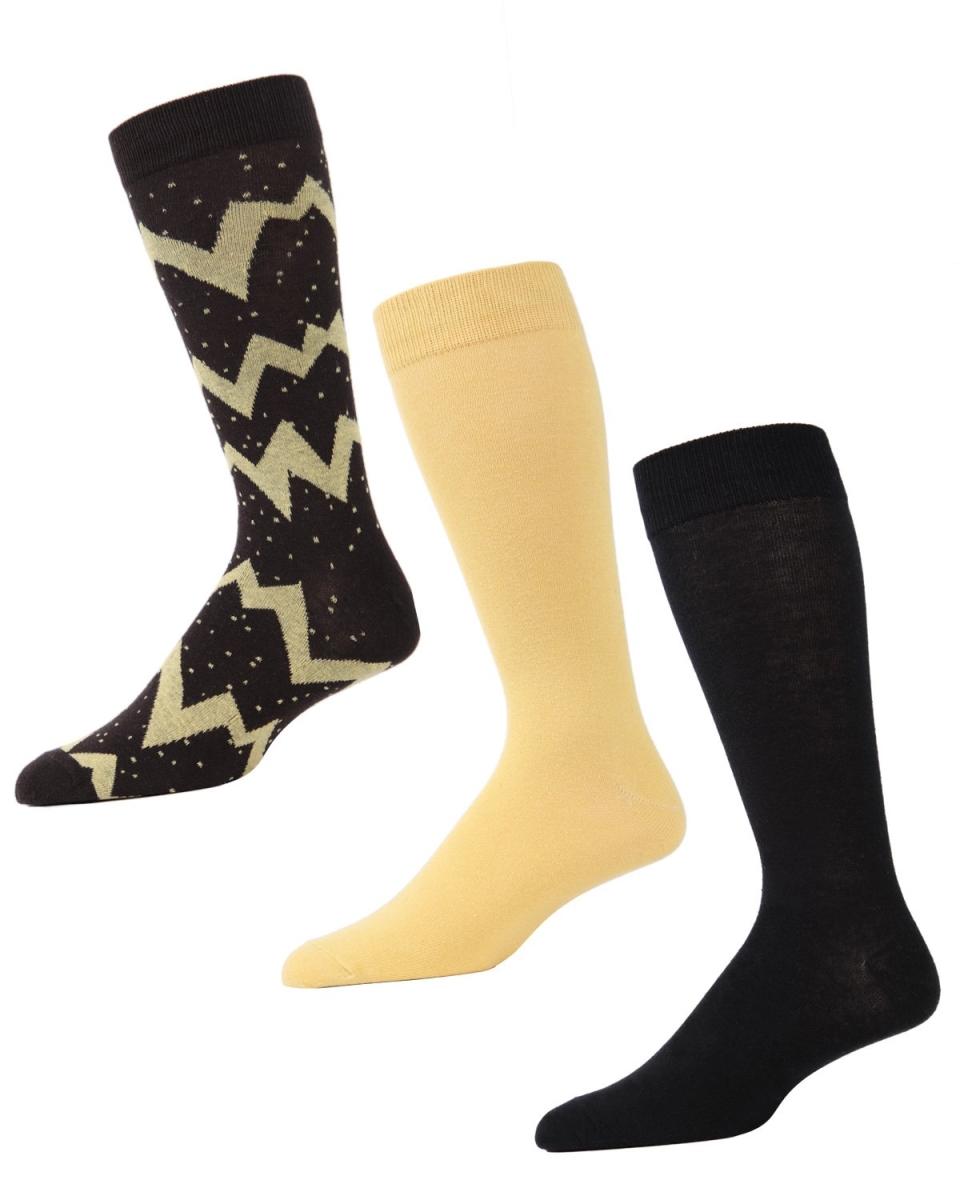 MMS4-611-20000-10 13 Mens Lightning Bolt Crew Socks , Brown - Size 10-13 - Pack of 3 -  Memoi