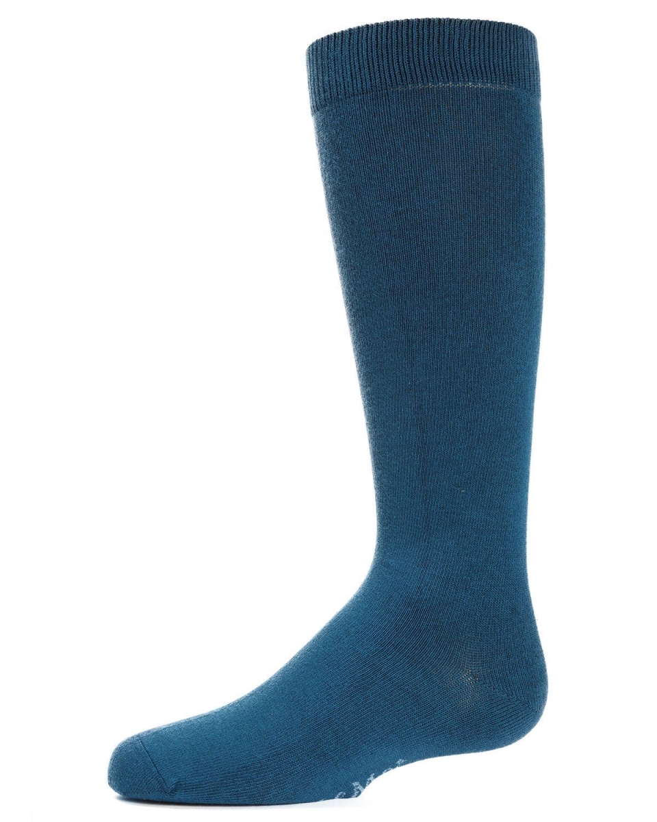 Girls Ribbed Classic Cotton-Rich Solid-Color Knee High Sock - Ink Blue / 10