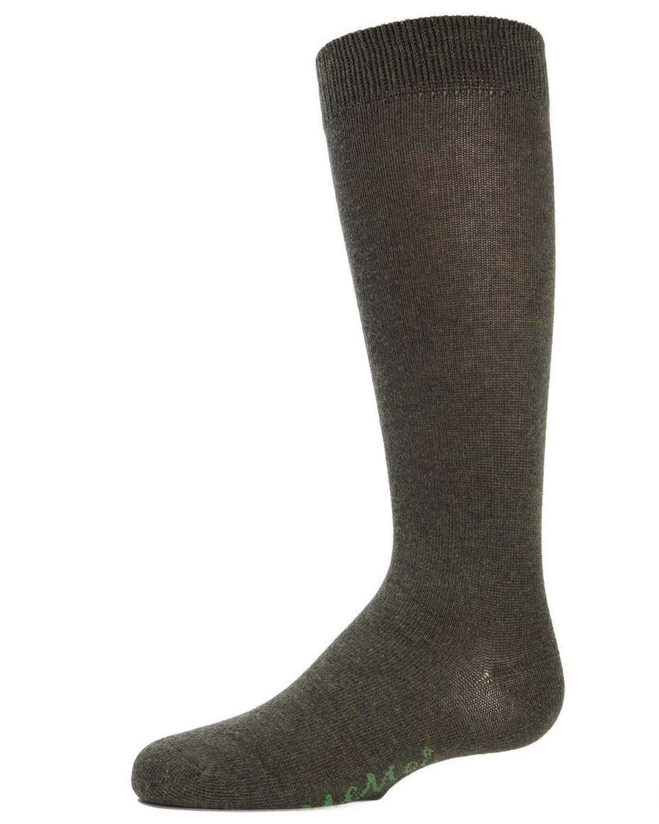 Girls Ribbed Classic Cotton-Rich Solid-Color Knee High Sock - Olive Heather / 10