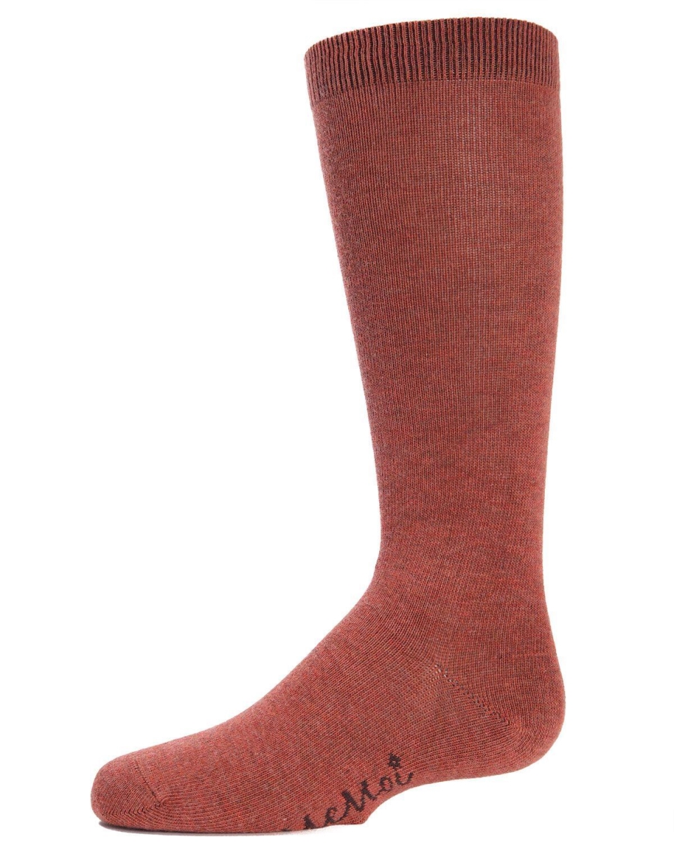 Girls Ribbed Classic Cotton-Rich Solid-Color Knee High Sock - Rust Heather / 2